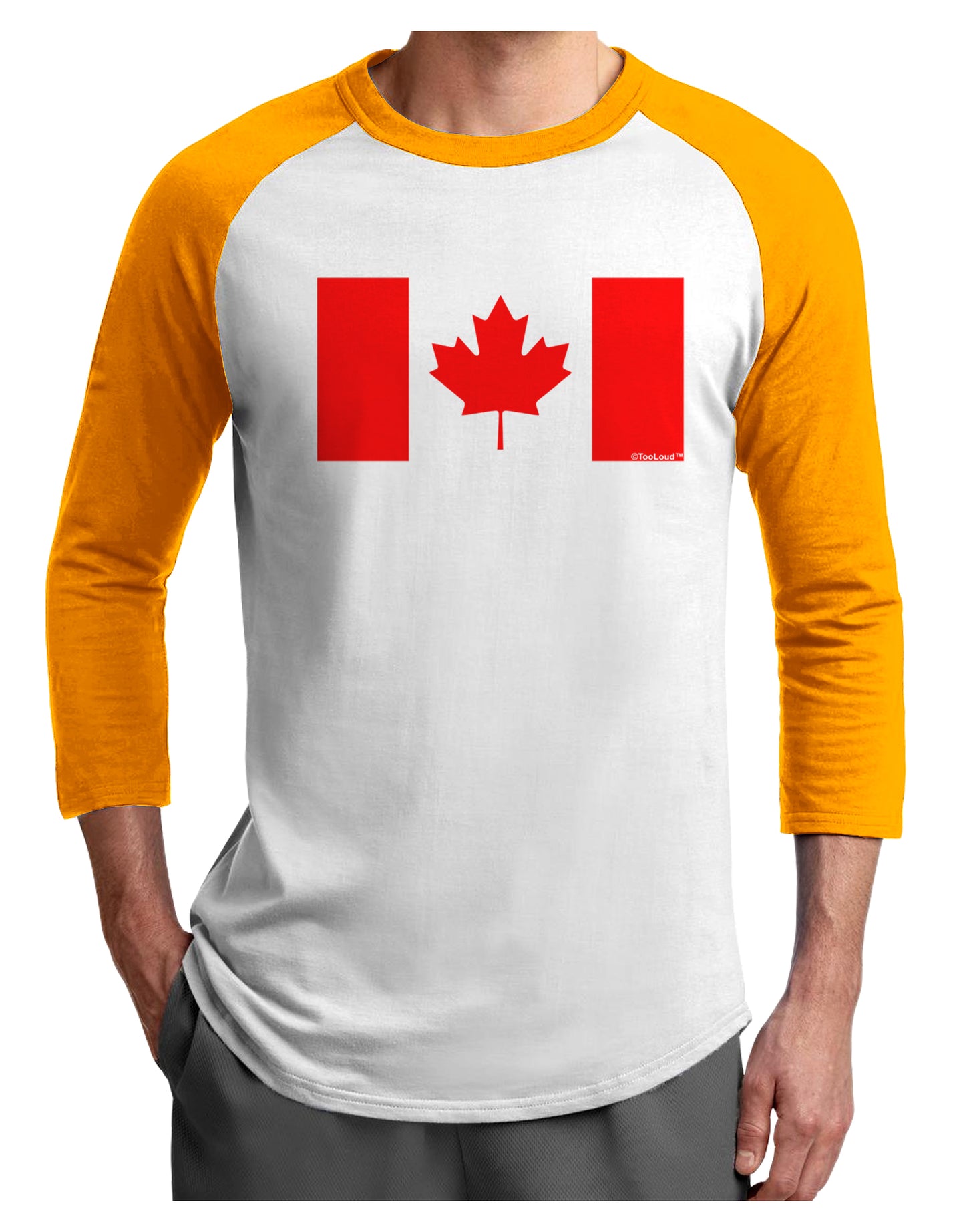 Canadian Flag Maple Leaf Colors Adult Raglan Shirt-TooLoud-White-Gold-X-Small-Davson Sales