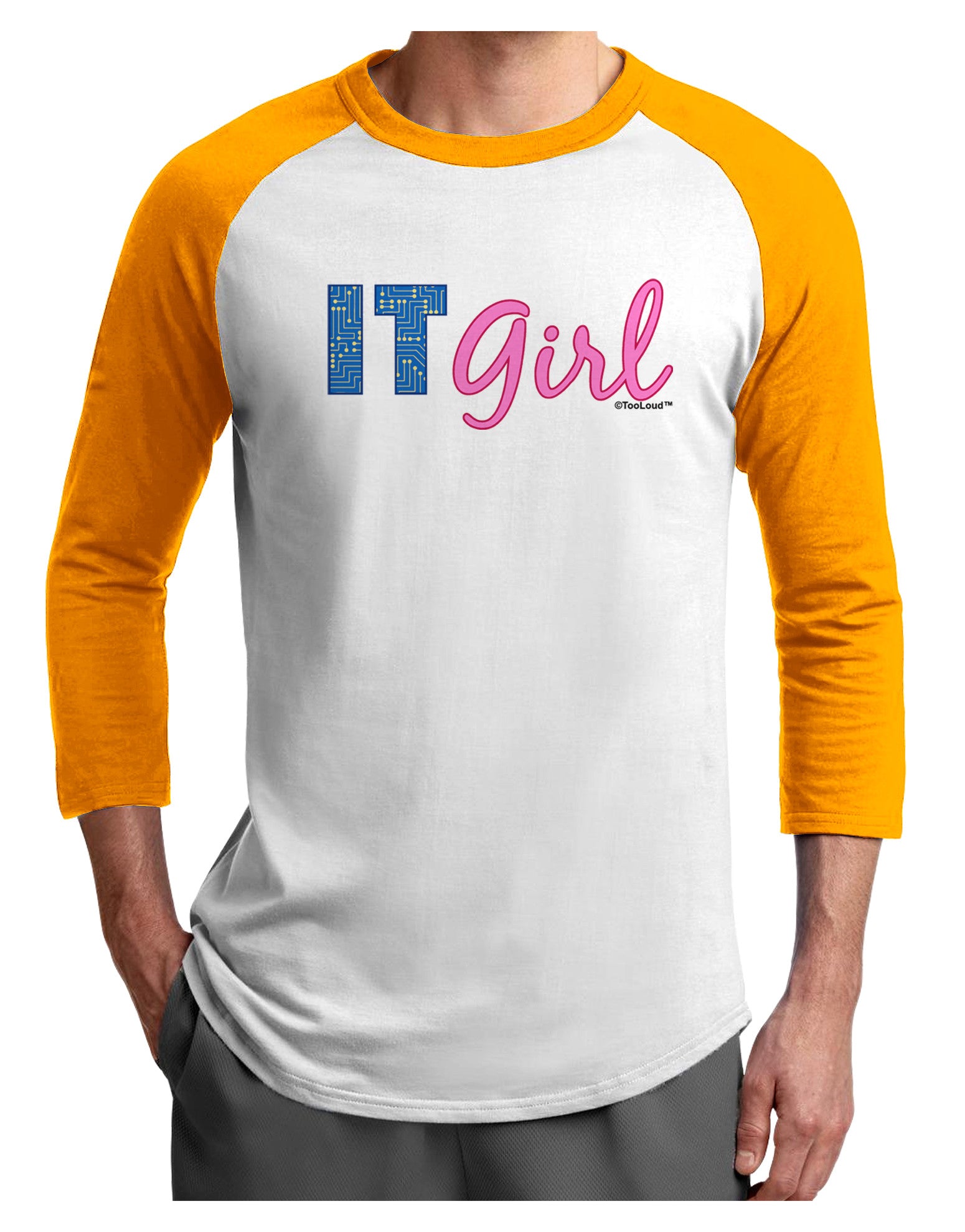IT Girl Adult Raglan Shirt-TooLoud-White-Gold-X-Small-Davson Sales