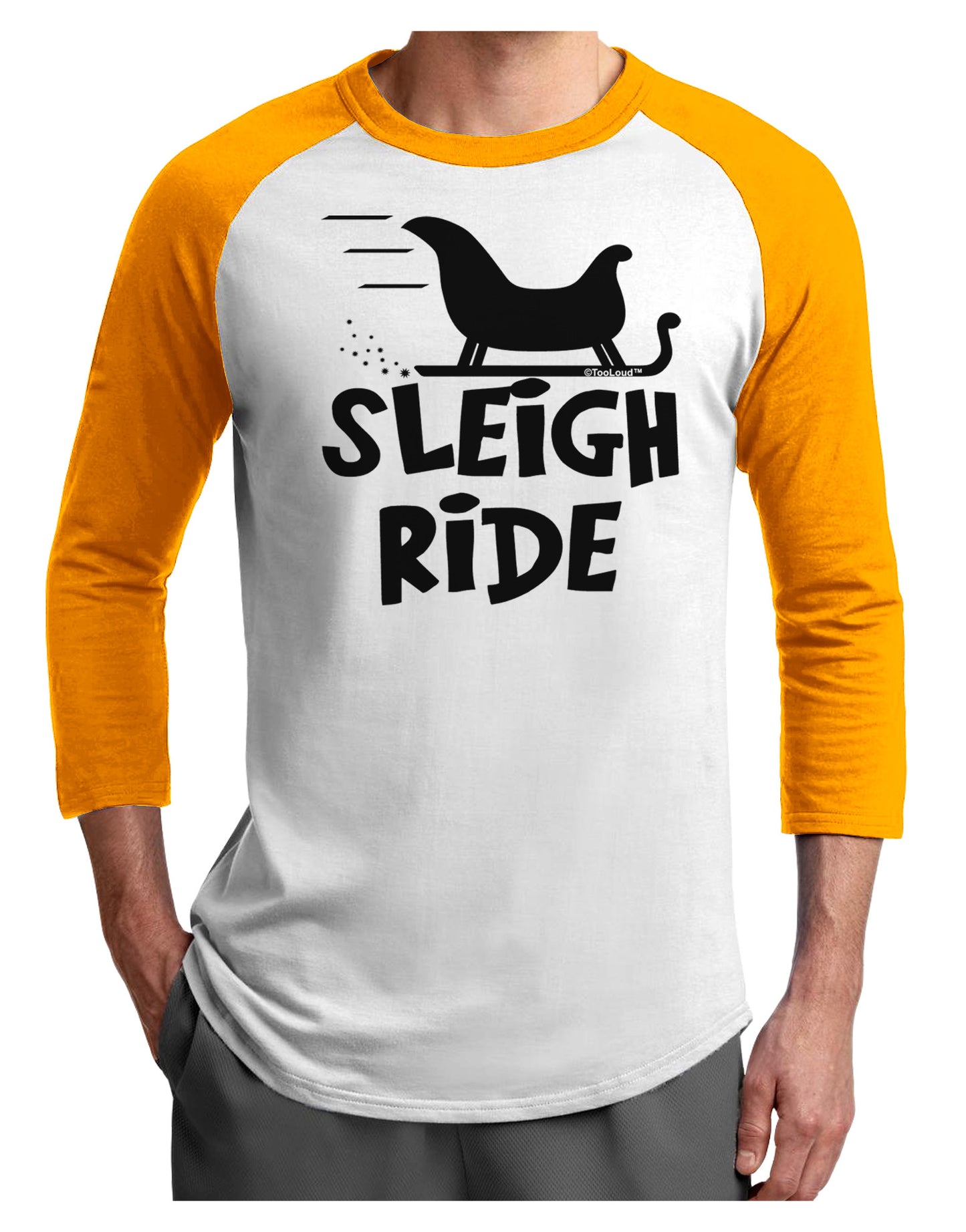 Sleigh Ride BnW Adult Raglan Shirt-TooLoud-White-Gold-X-Small-Davson Sales