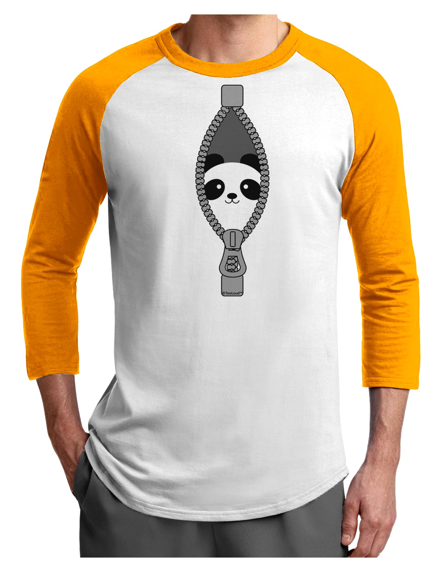 Funny Panda Peeking Out of Zipper Adult Raglan Shirt by TooLoud-TooLoud-White-Gold-X-Small-Davson Sales