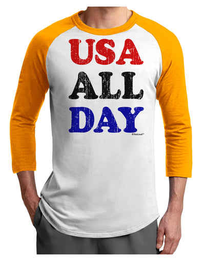 USA All Day - Distressed Patriotic Design Adult Raglan Shirt by TooLoud-TooLoud-White-Gold-X-Small-Davson Sales