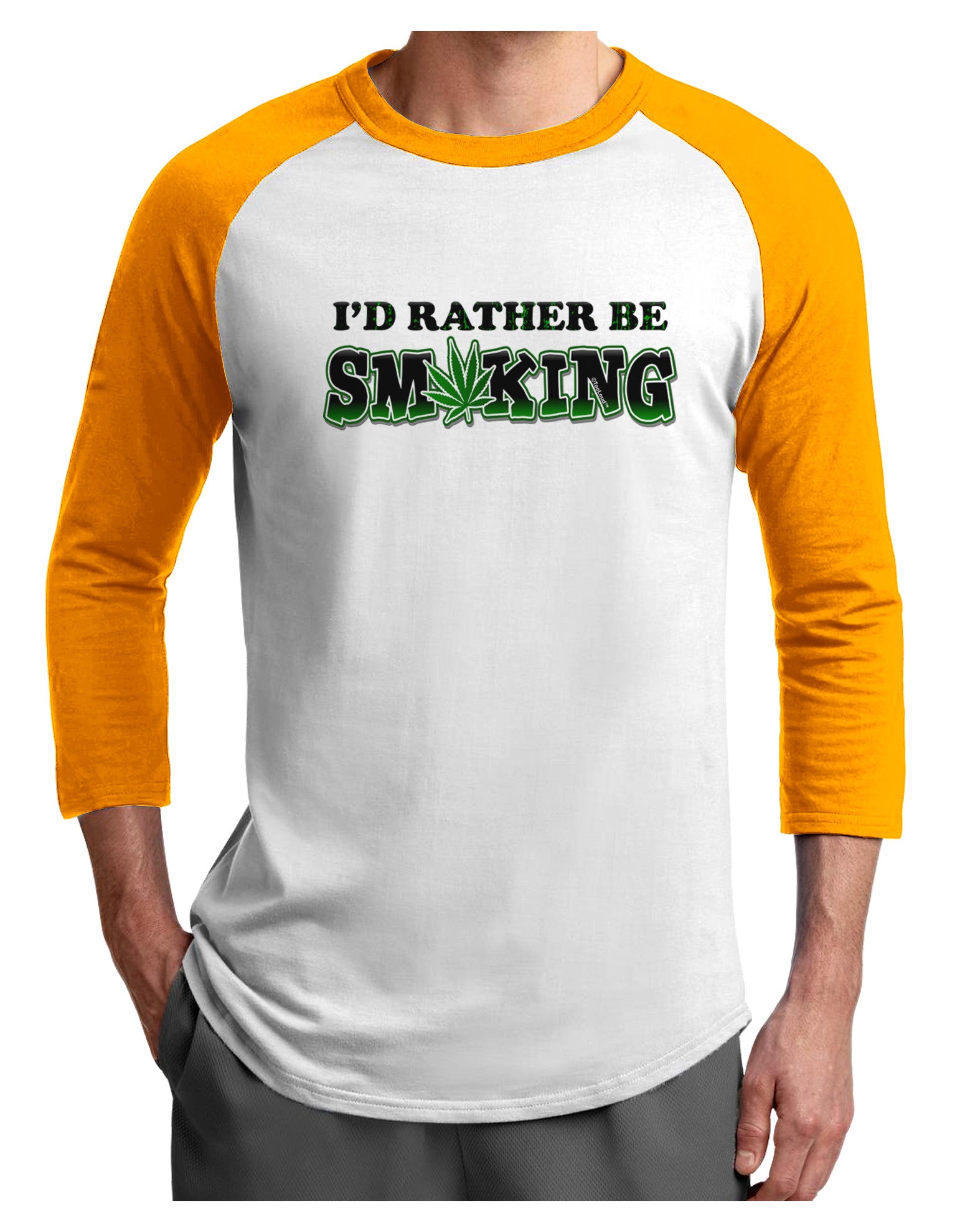 I'd Rather Be Smoking Adult Raglan Shirt-Raglan Shirt-TooLoud-White-Gold-X-Small-Davson Sales