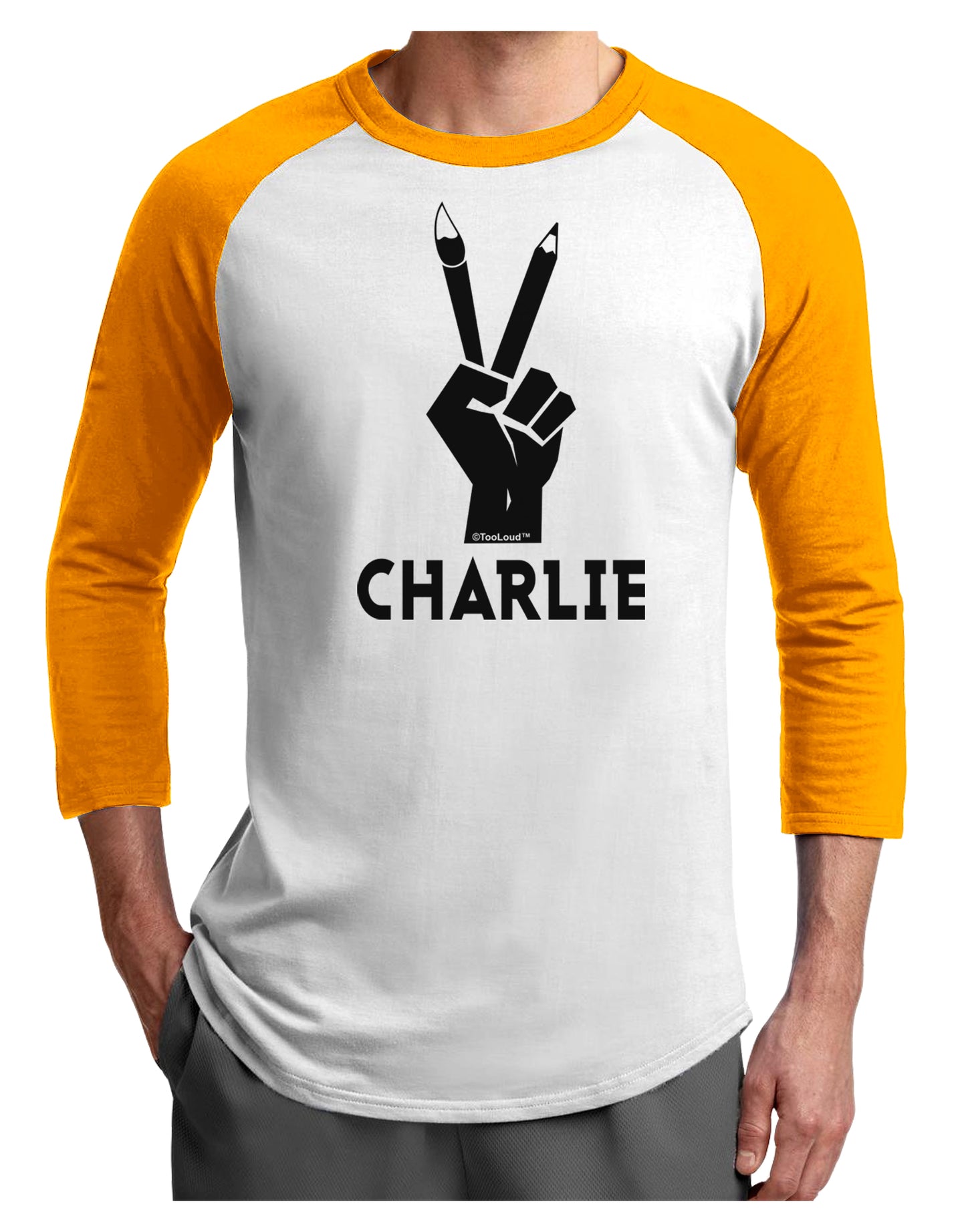 Hand Peace Sign - Charlie Design Adult Raglan Shirt by TooLoud-TooLoud-White-Gold-X-Small-Davson Sales