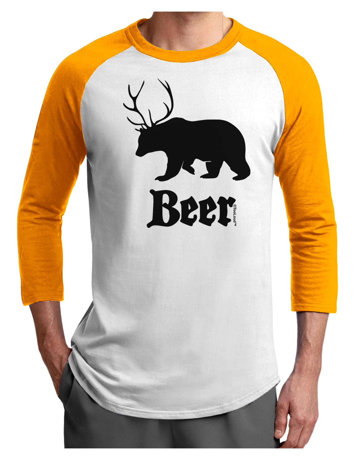 Beer Animal Adult Raglan Shirt-TooLoud-White-Gold-X-Small-Davson Sales