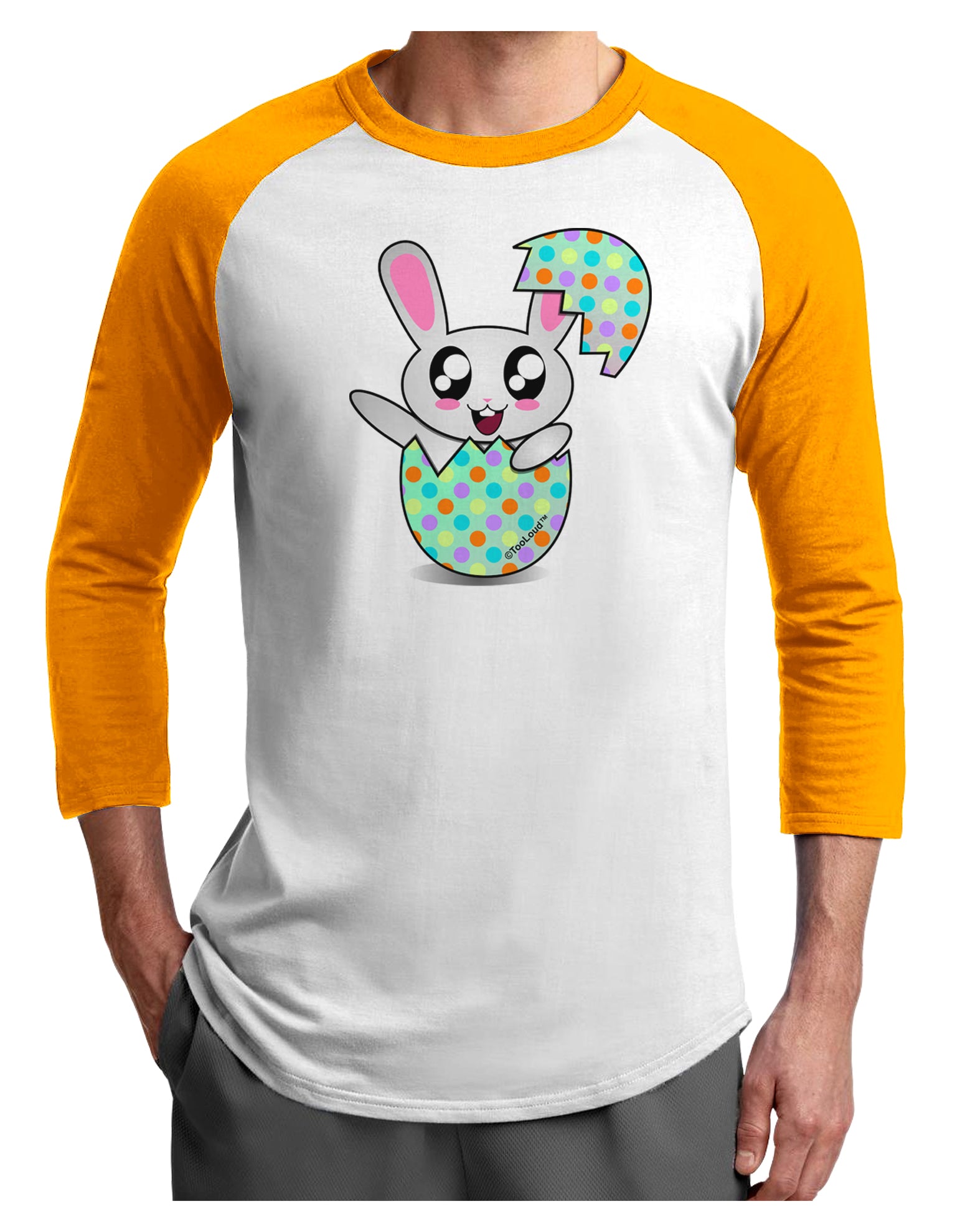 Bunny Hatching From Egg Adult Raglan Shirt-TooLoud-White-Gold-X-Small-Davson Sales