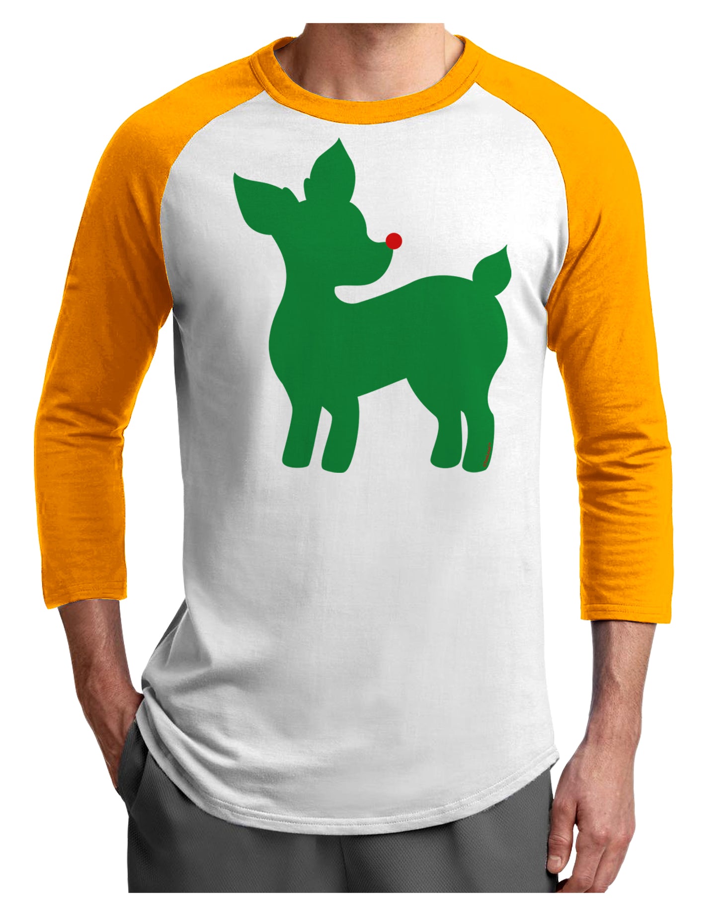 Cute Red and Green Rudolph - Christmas Adult Raglan Shirt by TooLoud-TooLoud-White-Gold-X-Small-Davson Sales
