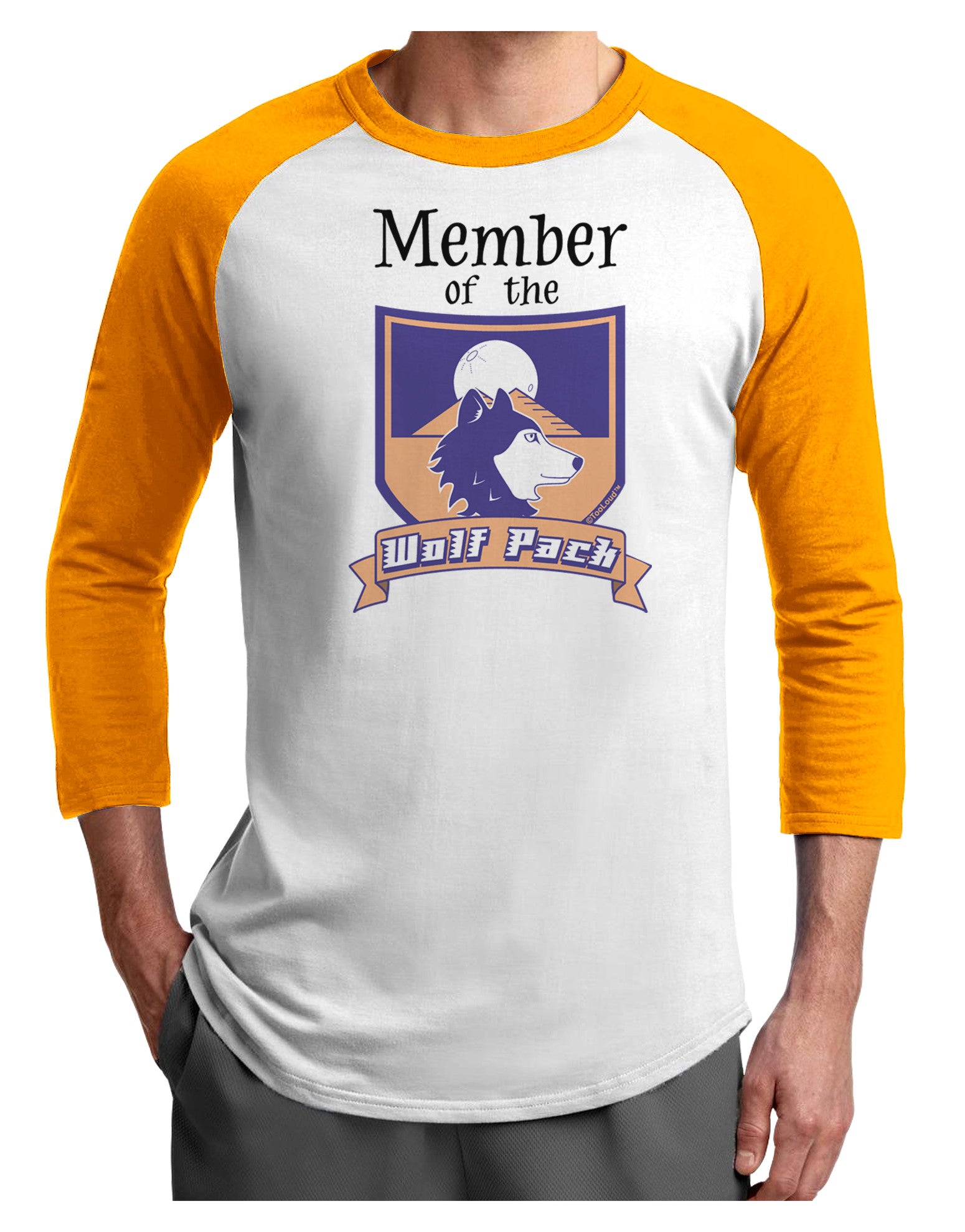 Member of the Wolf Pack Adult Raglan Shirt-TooLoud-White-Gold-X-Small-Davson Sales