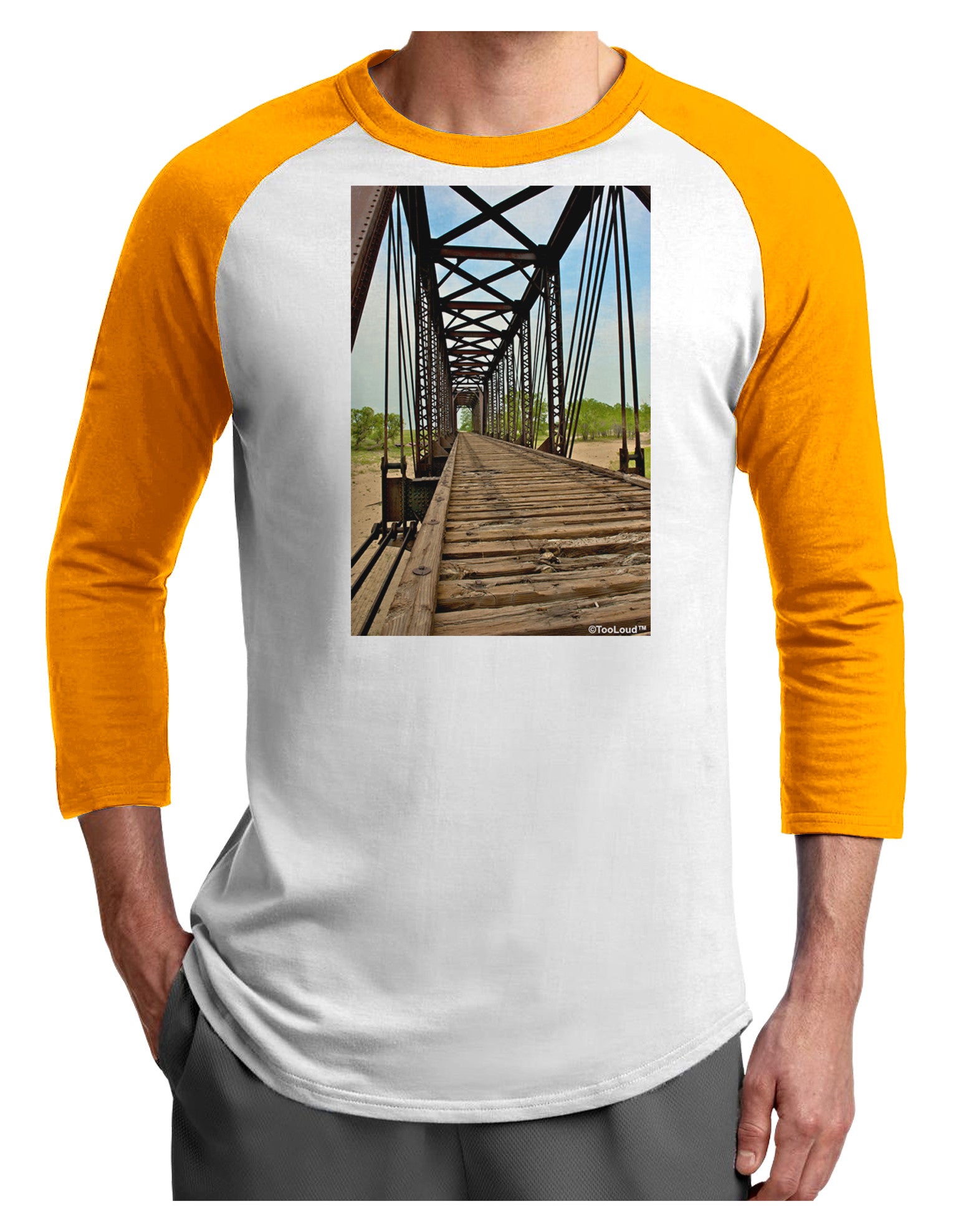 Colorado Landscape Bridge Adult Raglan Shirt-TooLoud-White-Gold-X-Small-Davson Sales