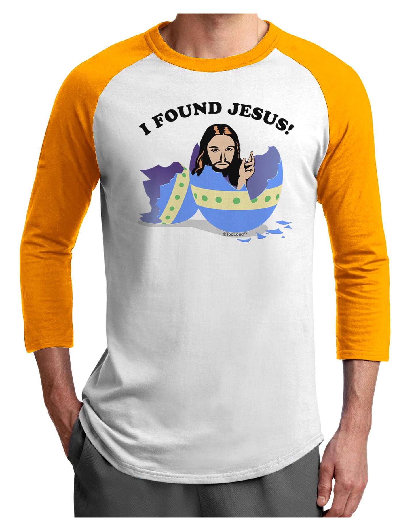 I Found Jesus - Easter Egg Adult Raglan Shirt-Raglan Shirt-TooLoud-White-Gold-X-Small-Davson Sales
