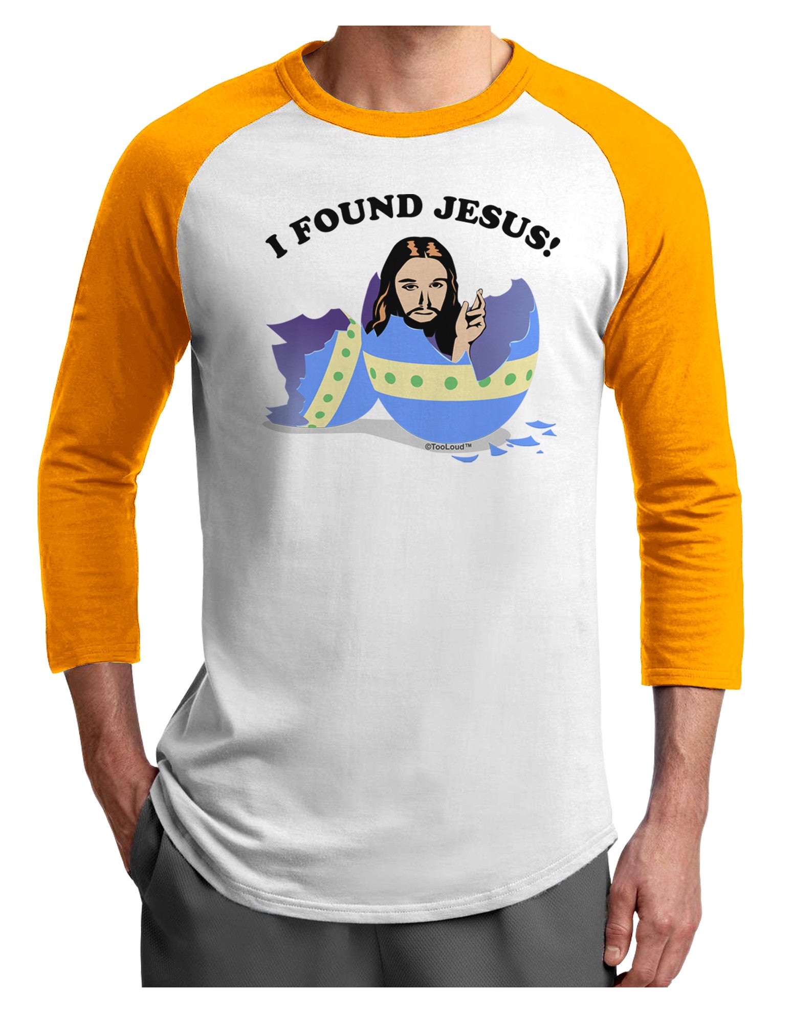 I Found Jesus - Easter Egg Adult Raglan Shirt-Raglan Shirt-TooLoud-White-Gold-X-Small-Davson Sales