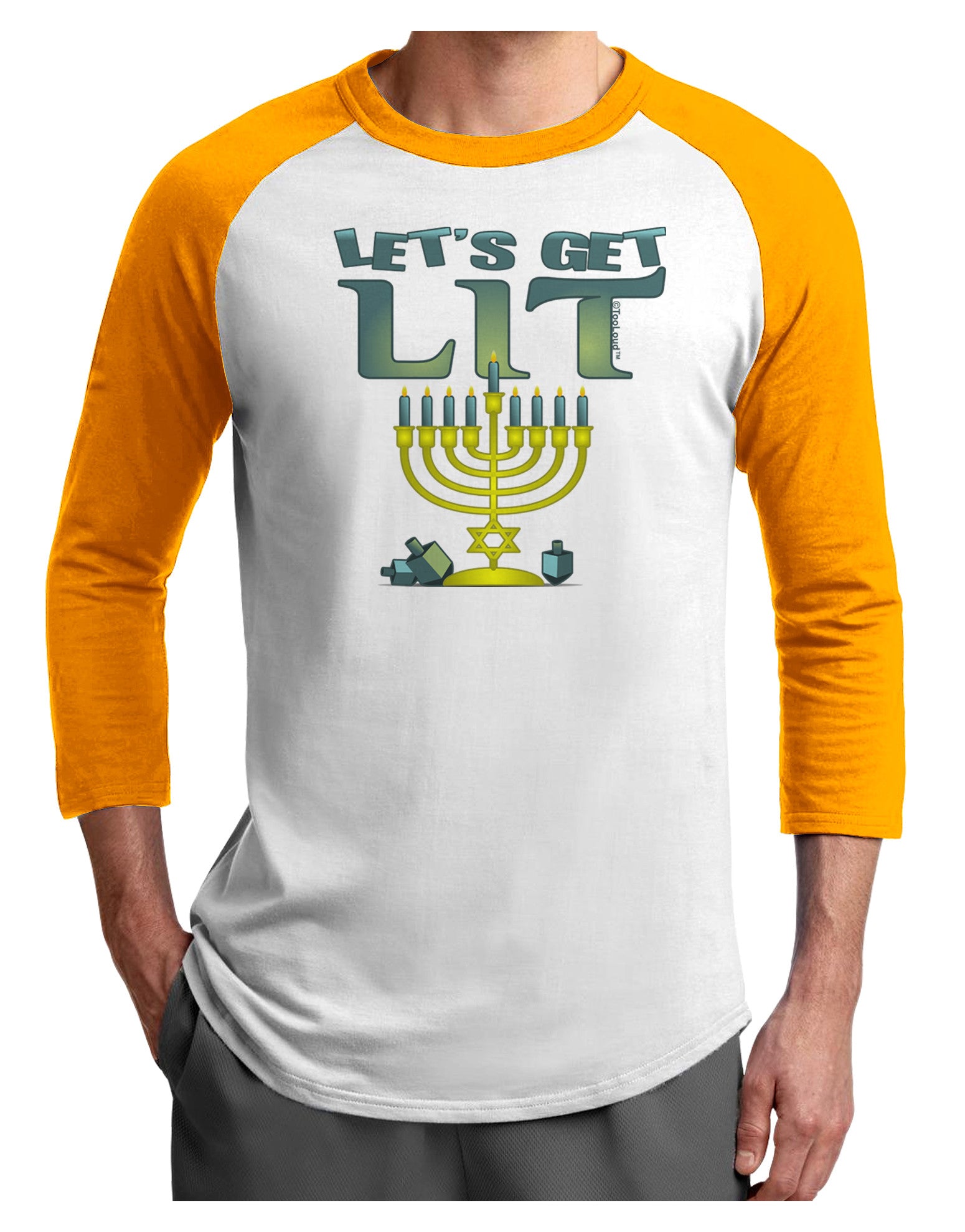 Let's Get Lit Menorah Adult Raglan Shirt-Raglan Shirt-TooLoud-White-Gold-X-Small-Davson Sales