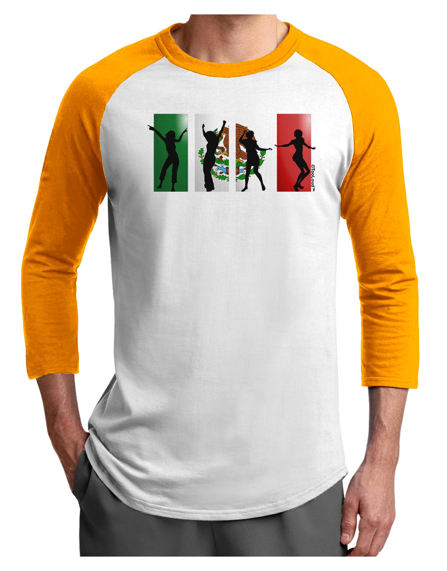 Mexican Flag - Dancing Silhouettes Adult Raglan Shirt by TooLoud-TooLoud-White-Gold-X-Small-Davson Sales