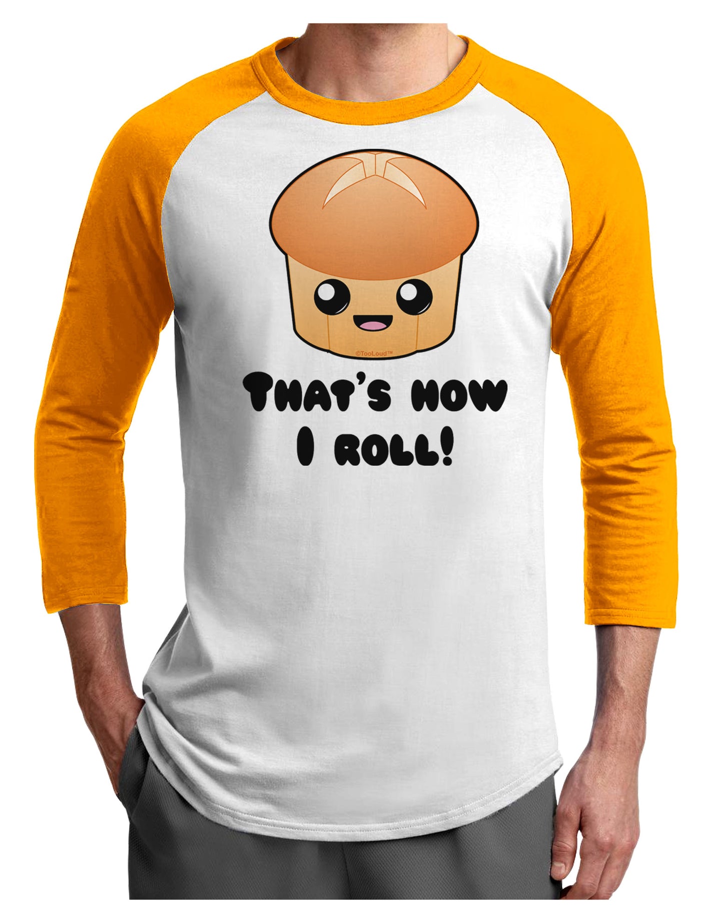 How I Roll Cute Roll Adult Raglan Shirt-TooLoud-White-Gold-X-Small-Davson Sales