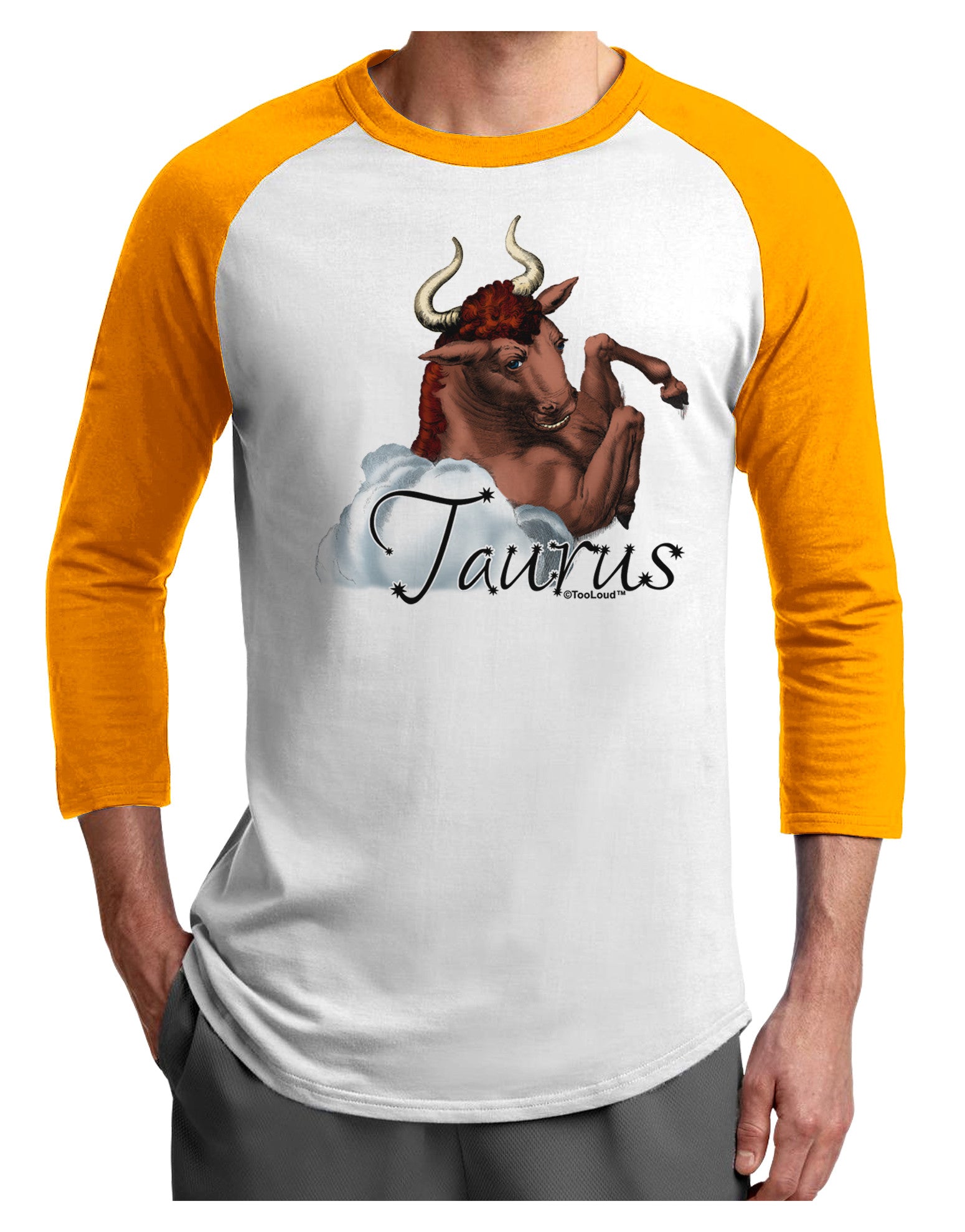 Taurus Color Illustration Adult Raglan Shirt-TooLoud-White-Gold-X-Small-Davson Sales