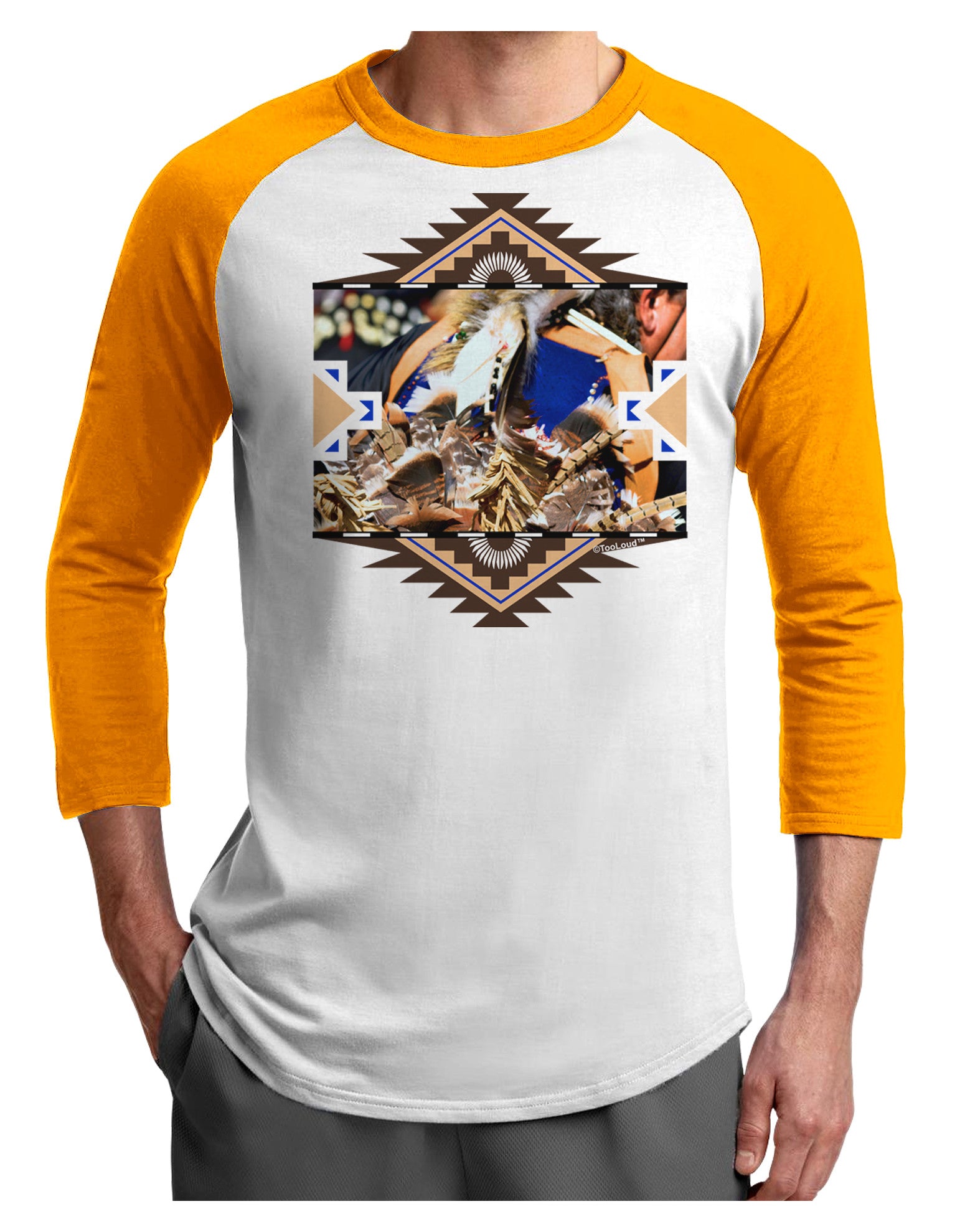 Native American Dancer 1 Adult Raglan Shirt-TooLoud-White-Gold-X-Small-Davson Sales