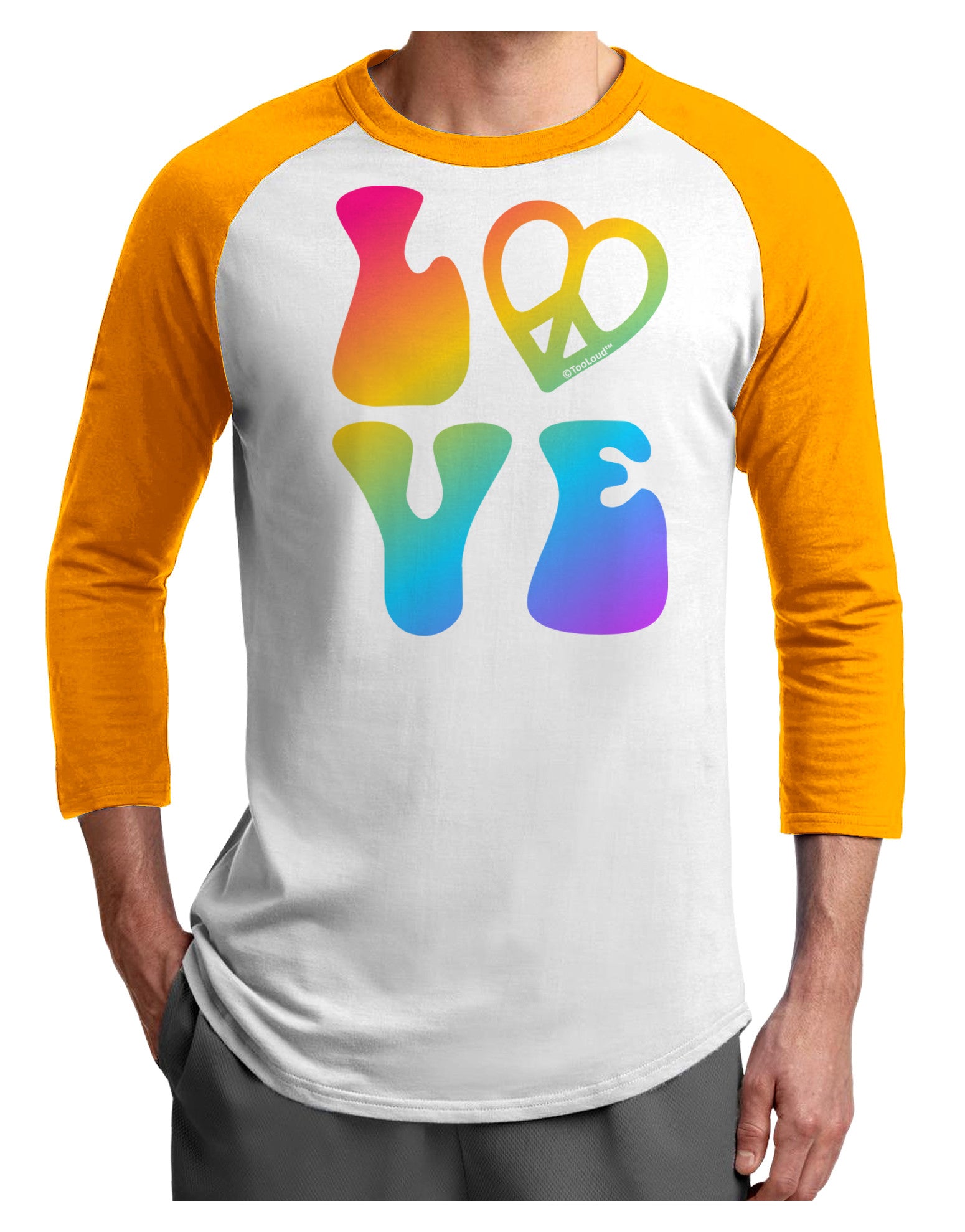 Peace and Love - Peace Heart Love Adult Raglan Shirt-TooLoud-White-Gold-X-Small-Davson Sales