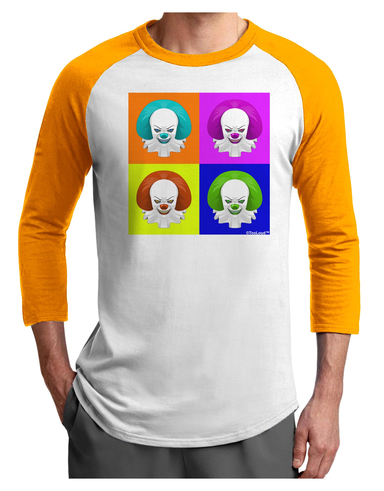 Clown Face Pop Art Adult Raglan Shirt-TooLoud-White-Gold-X-Small-Davson Sales