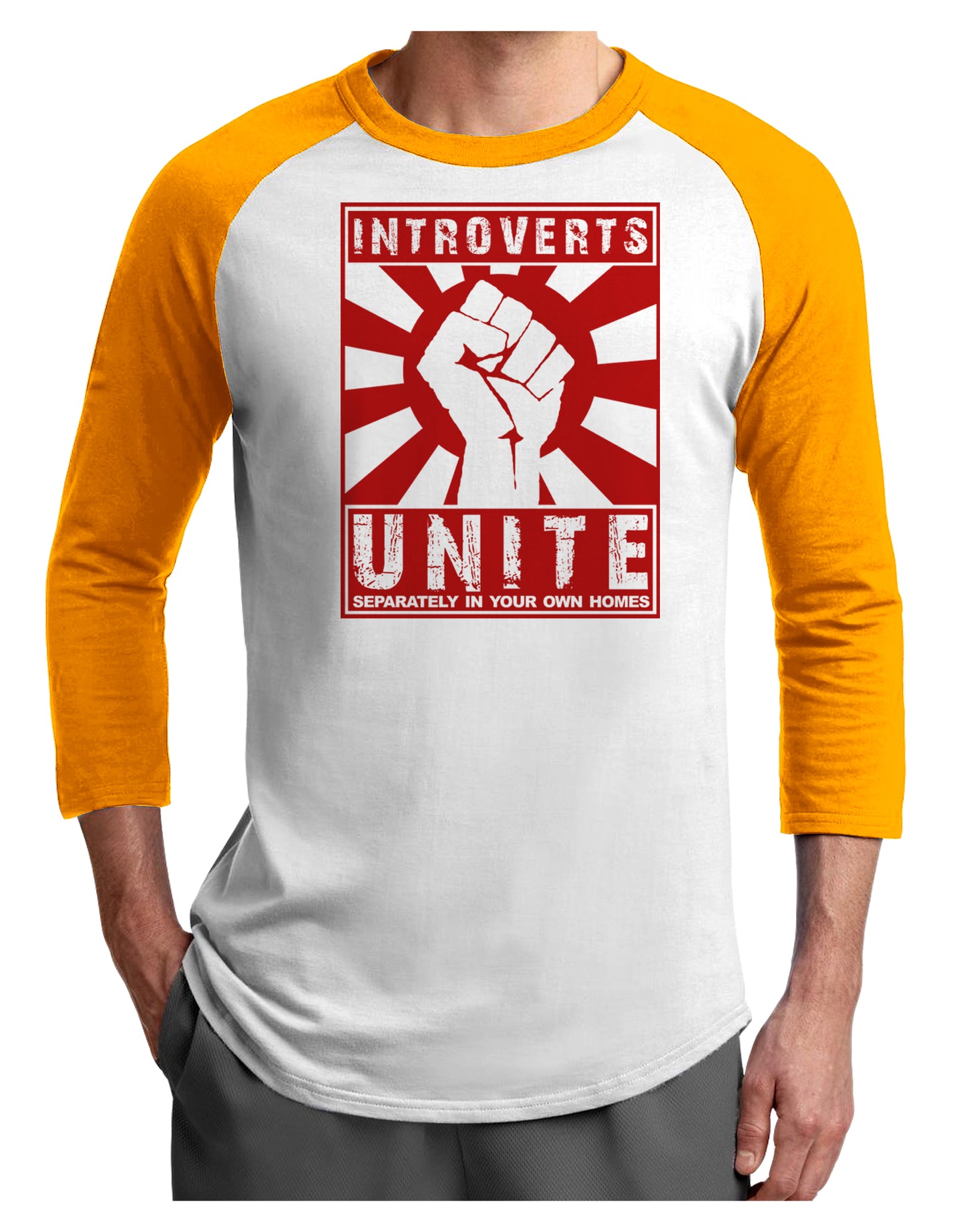 Introverts Unite Funny Adult Raglan Shirt by TooLoud-TooLoud-White-Gold-X-Small-Davson Sales