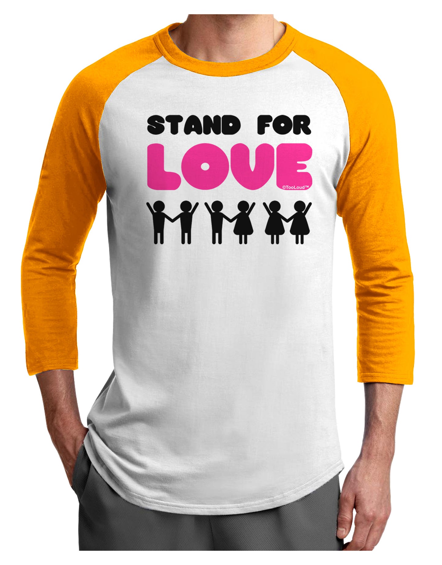 Stand For Love Pink Adult Raglan Shirt-TooLoud-White-Gold-X-Small-Davson Sales