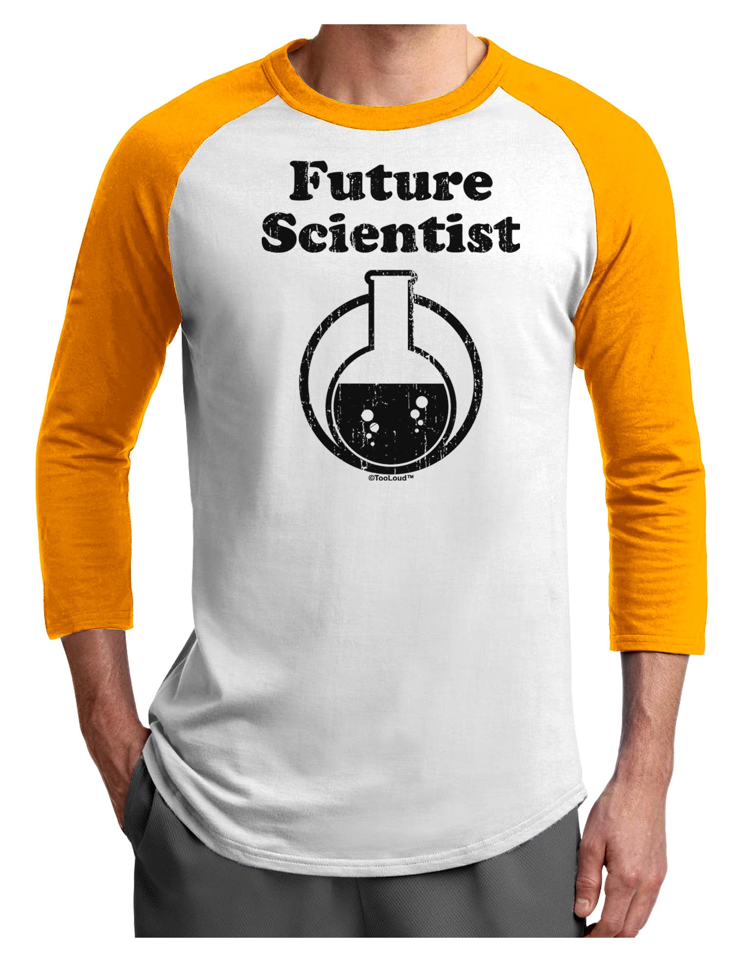 Future Scientist Distressed Adult Raglan Shirt-TooLoud-White-Gold-X-Small-Davson Sales