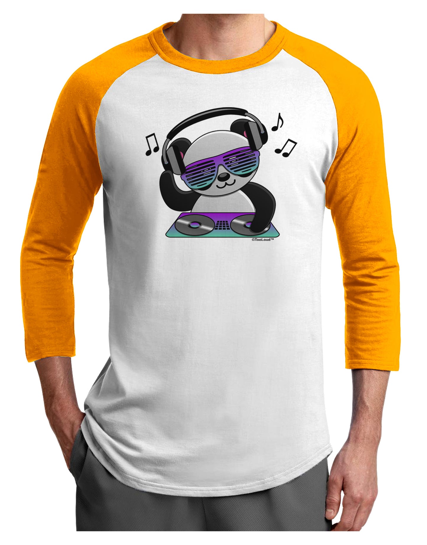 Panda DJ Adult Raglan Shirt-TooLoud-White-Gold-X-Small-Davson Sales