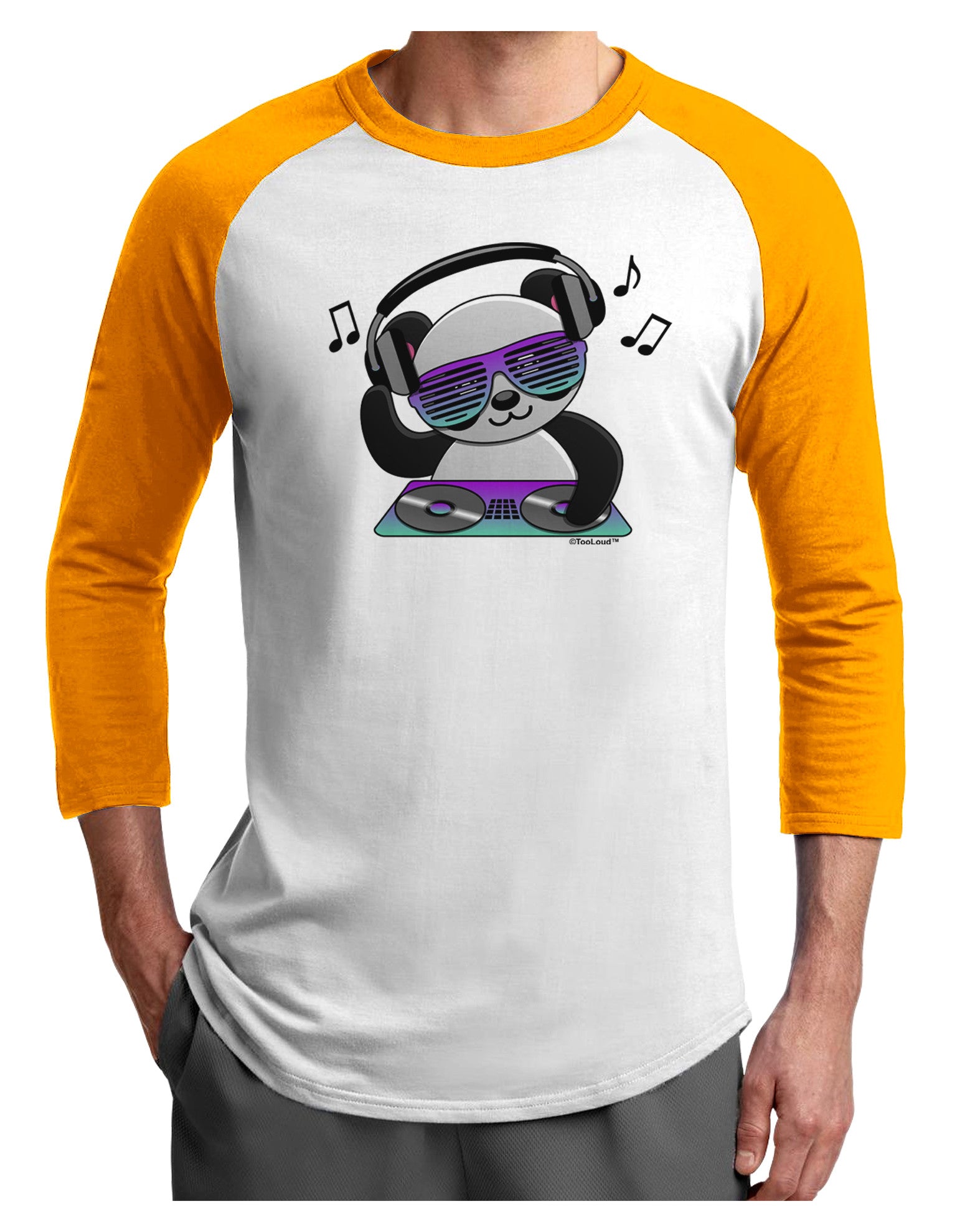 Panda DJ Adult Raglan Shirt-TooLoud-White-Gold-X-Small-Davson Sales