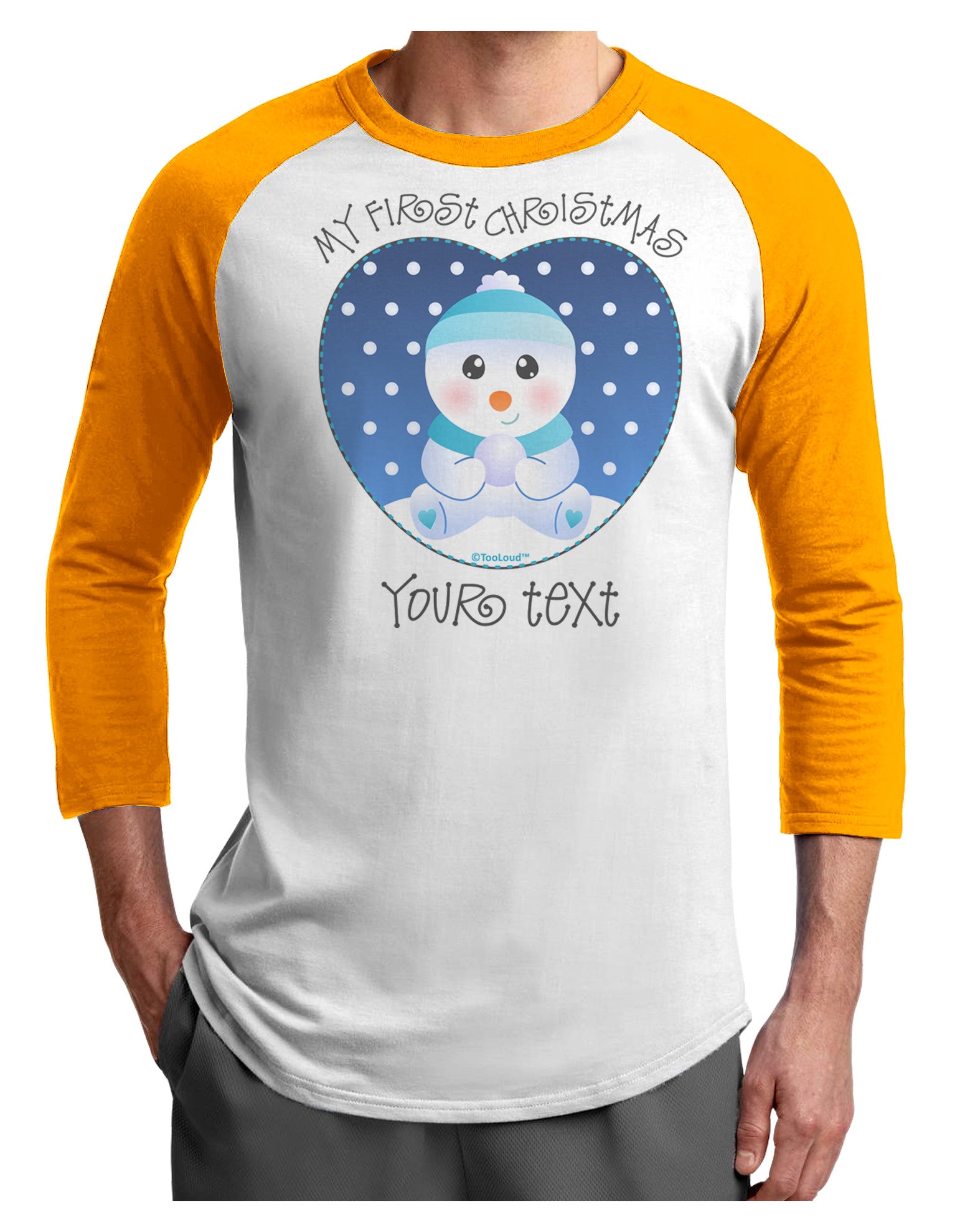 Personalized My First Christmas Snowbaby Blue Adult Raglan Shirt-TooLoud-White-Gold-X-Small-Davson Sales