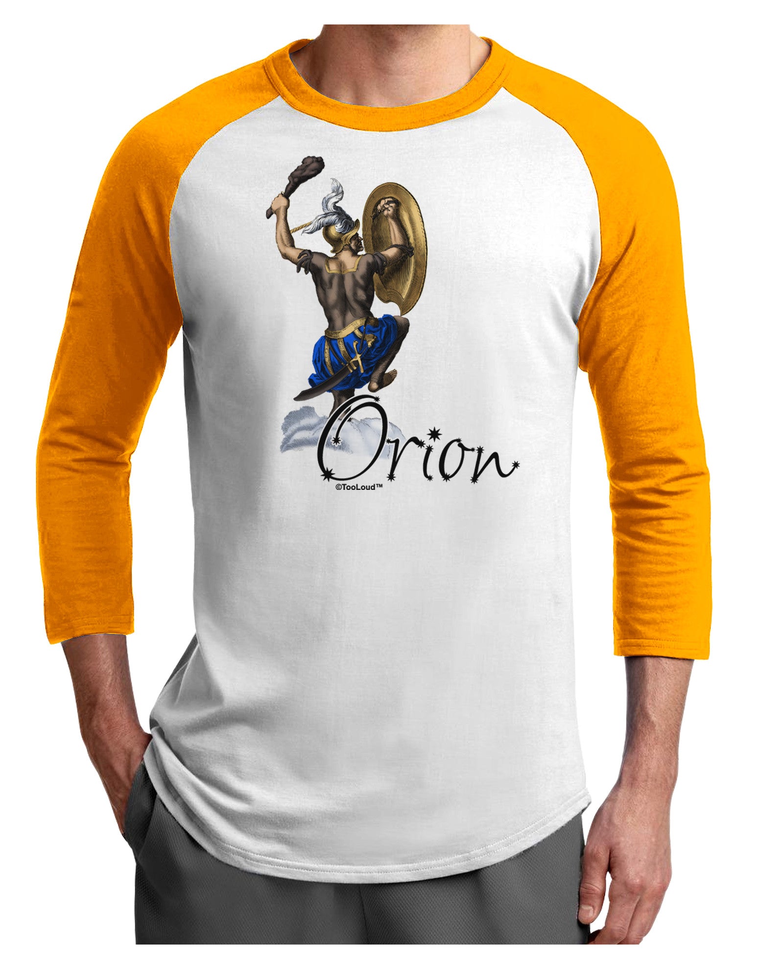 Orion Color Illustration Adult Raglan Shirt-TooLoud-White-Gold-X-Small-Davson Sales