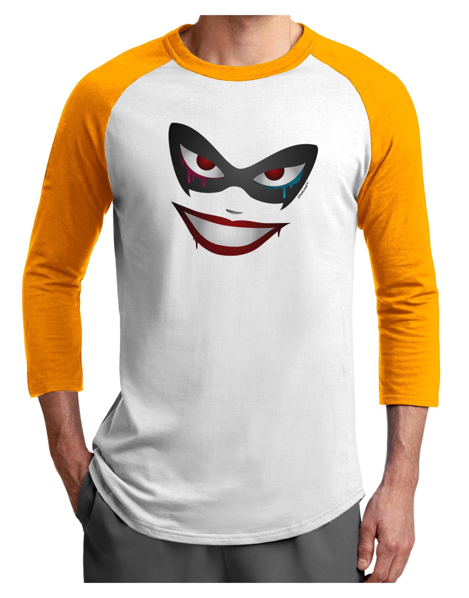 Lil Monster Mask Adult Raglan Shirt-TooLoud-White-Gold-X-Small-Davson Sales