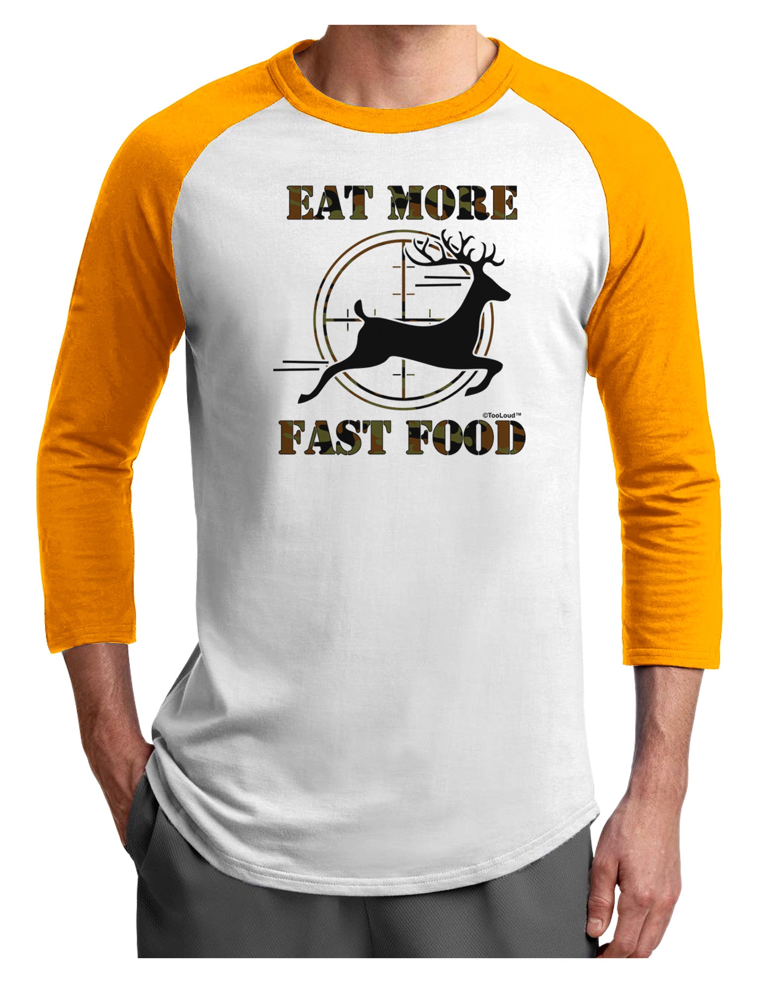 Eat More Fast Food - Deer Adult Raglan Shirt-TooLoud-White-Gold-X-Small-Davson Sales