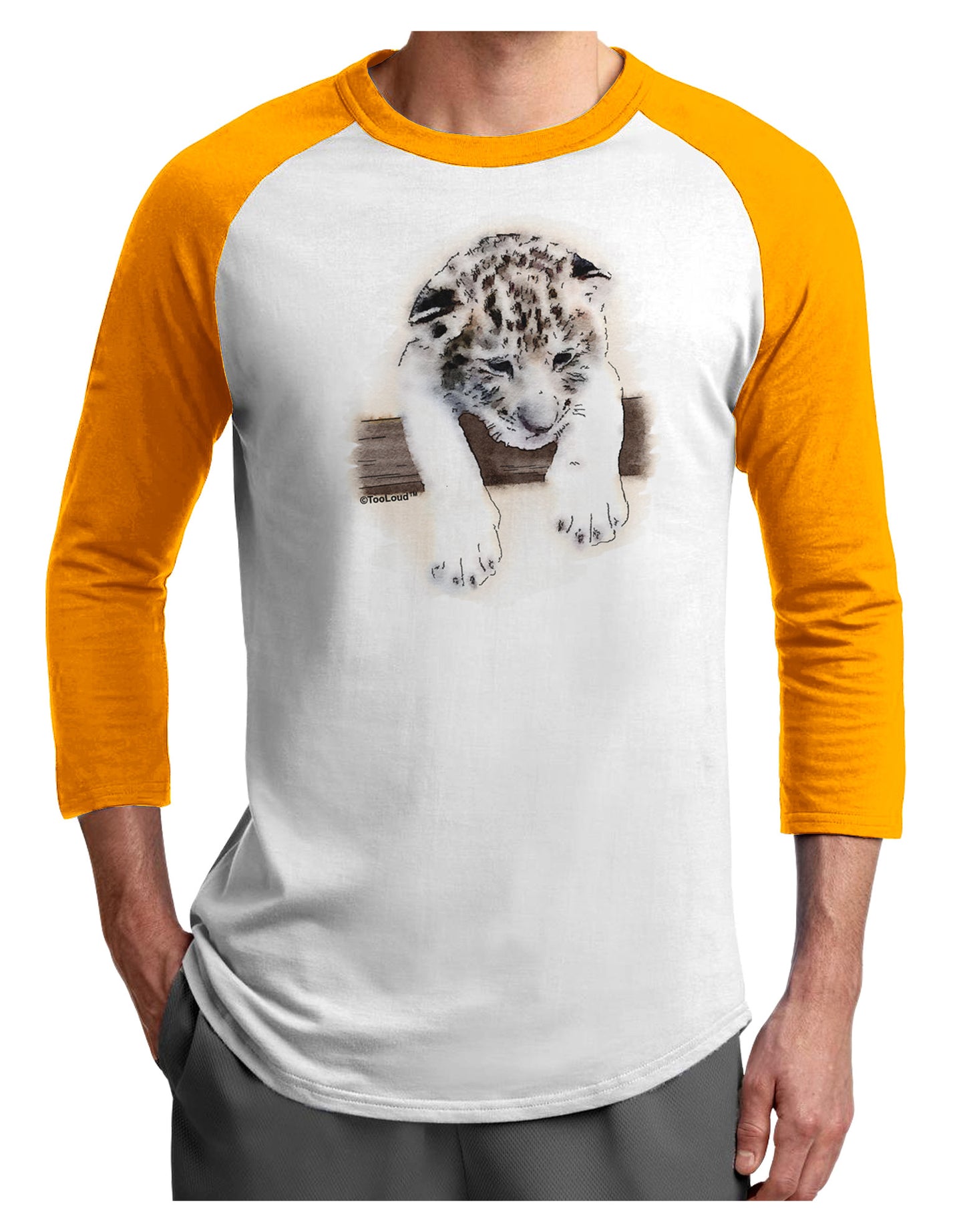 Leopard Cub Adult Raglan Shirt-TooLoud-White-Gold-X-Small-Davson Sales