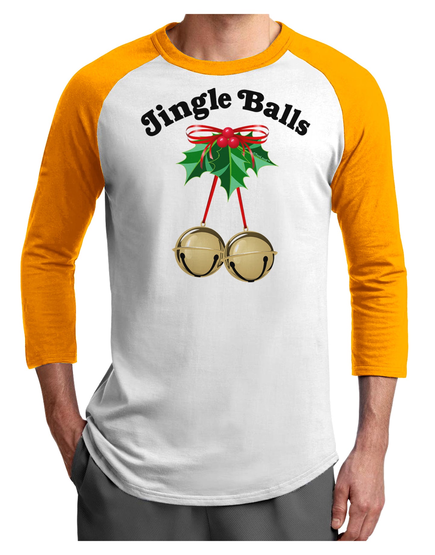Jingle Balls with Text Adult Raglan Shirt-Raglan Shirt-TooLoud-White-Gold-X-Small-Davson Sales