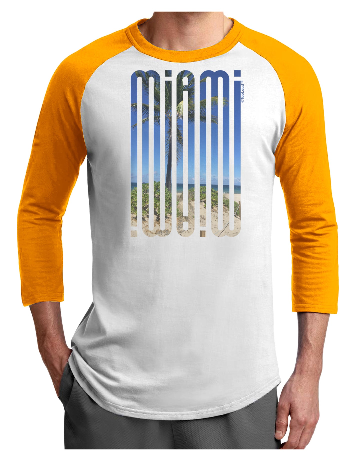 Miami Beach View Mirage Adult Raglan Shirt-Raglan Shirt-TooLoud-White-Gold-X-Small-Davson Sales