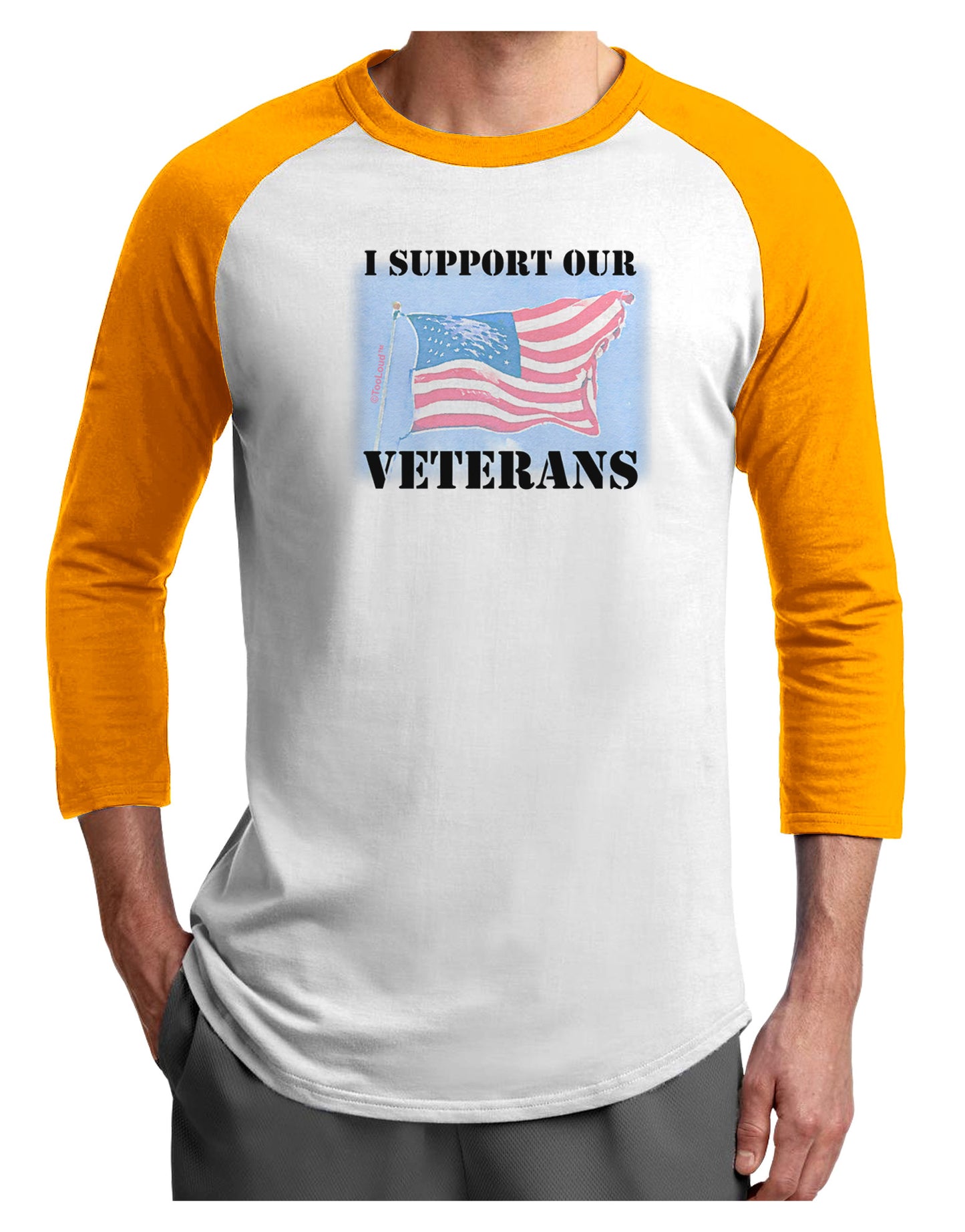 Support Our Veterans Adult Raglan Shirt-Raglan Shirt-TooLoud-White-Gold-X-Small-Davson Sales