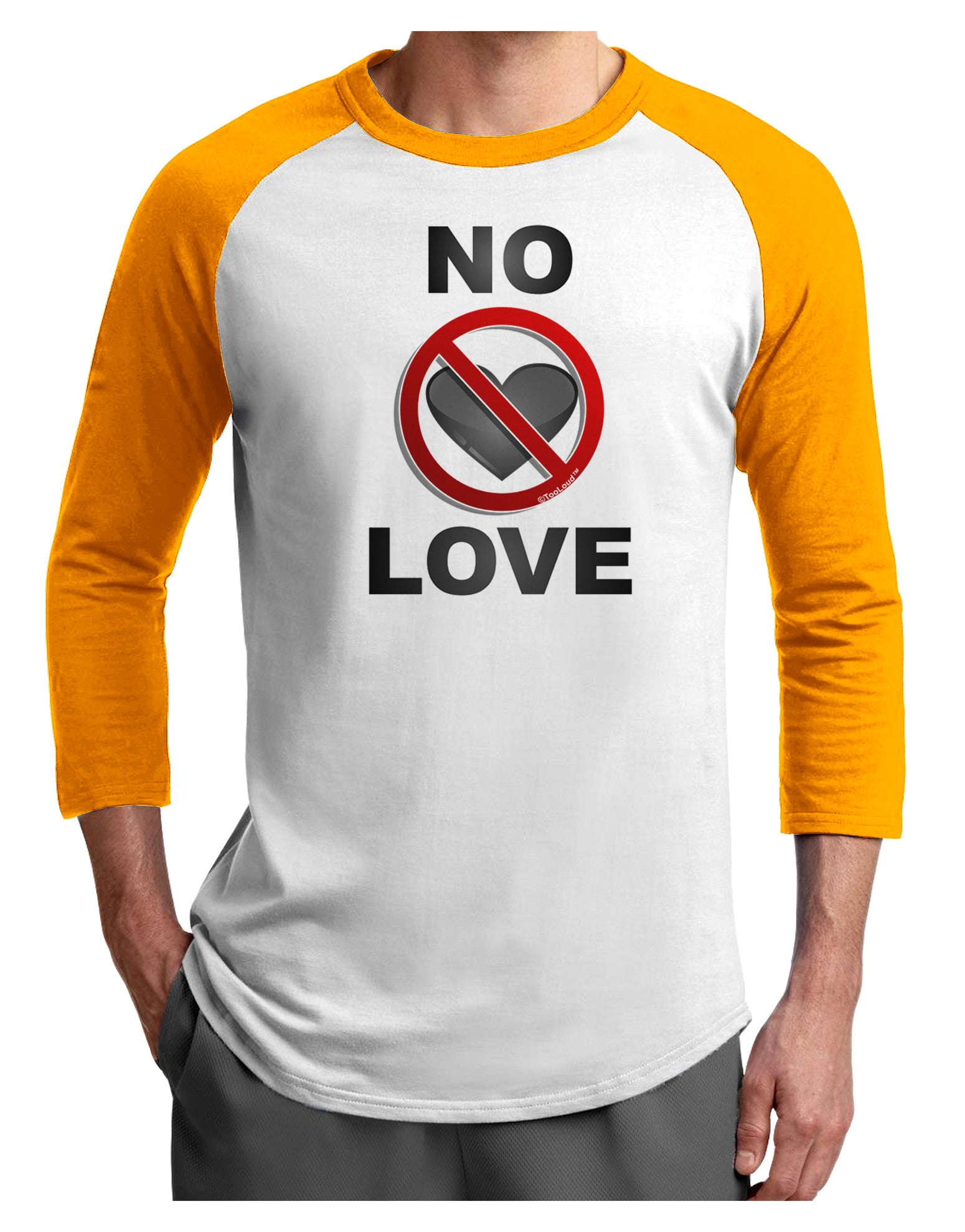 No Love Symbol with Text Adult Raglan Shirt-Raglan Shirt-TooLoud-White-Gold-X-Small-Davson Sales