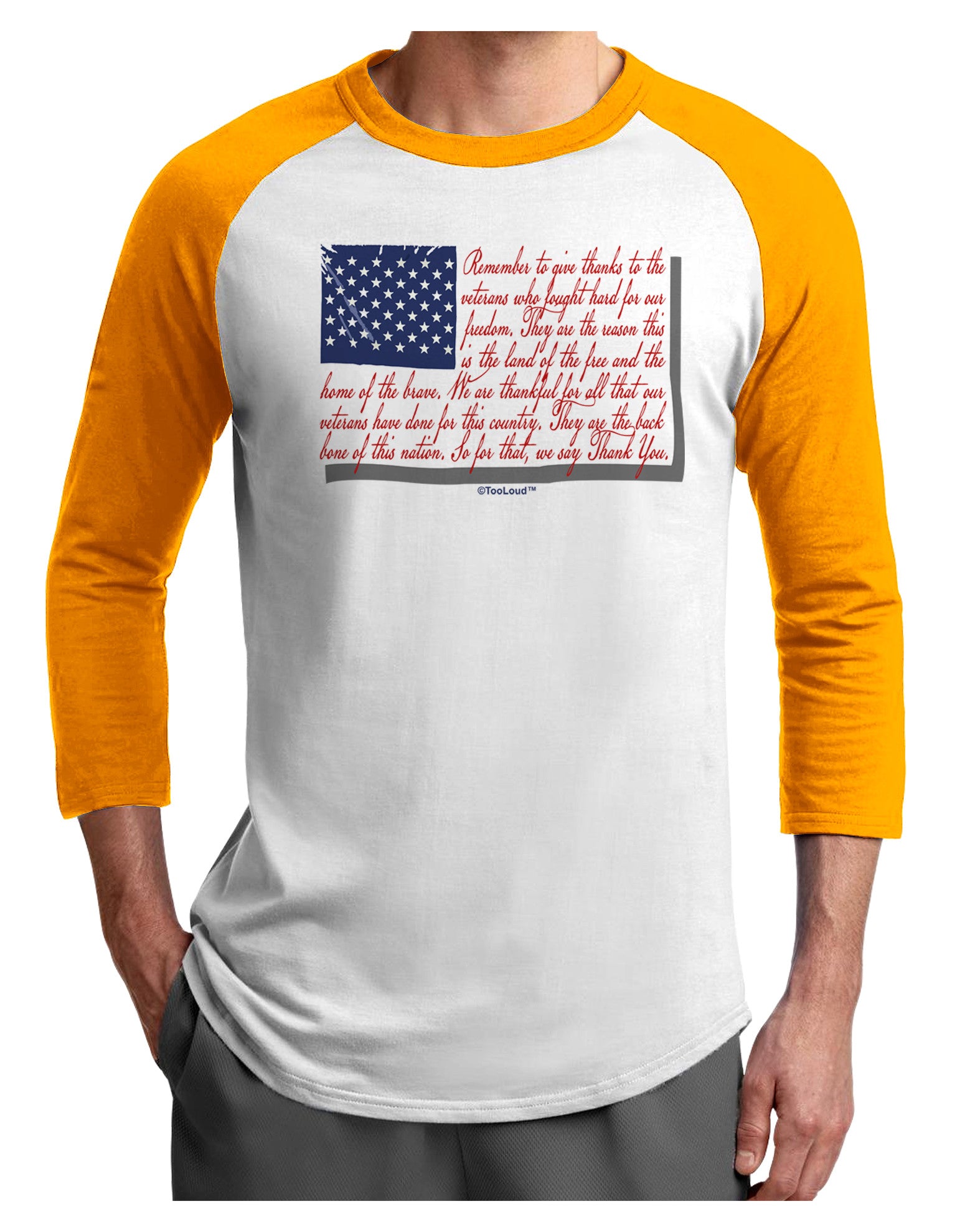 Veterans Scripted Flag Adult Raglan Shirt-Raglan Shirt-TooLoud-White-Gold-X-Small-Davson Sales