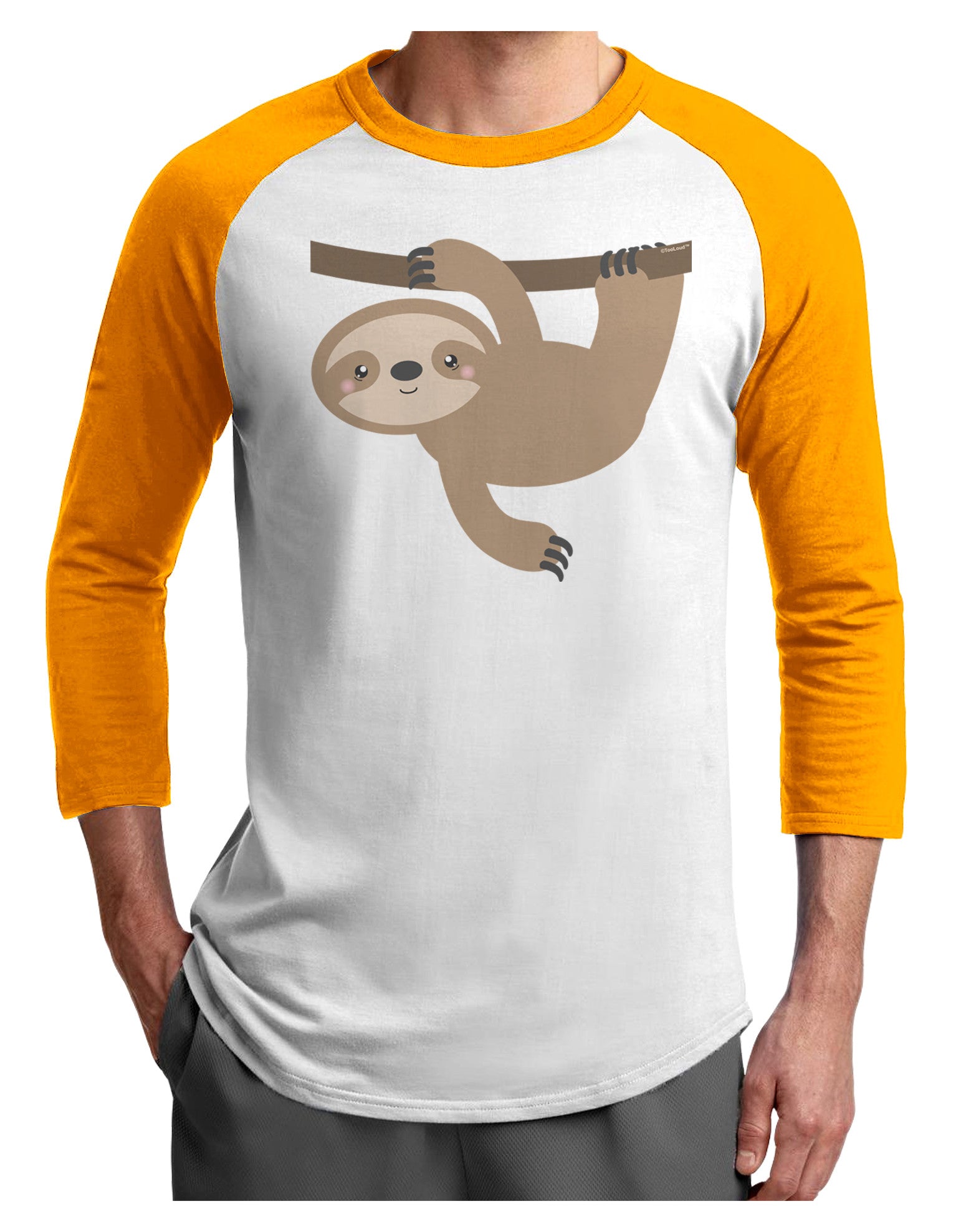 Cute Hanging Sloth Adult Raglan Shirt-TooLoud-White-Gold-X-Small-Davson Sales