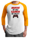 Nurse By Day Gamer By Night Adult Raglan Shirt-TooLoud-White-Gold-X-Small-Davson Sales