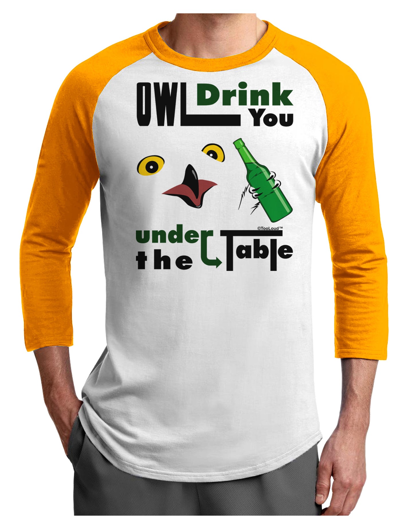 Owl Drink You Under the Table Adult Raglan Shirt-Raglan Shirt-TooLoud-White-Gold-X-Small-Davson Sales