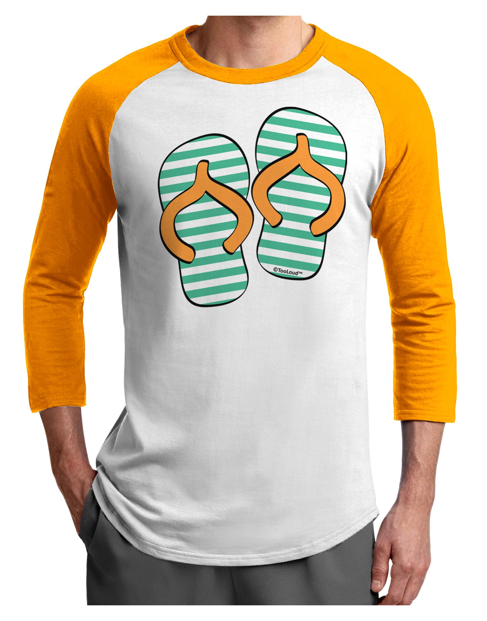 Striped Flip Flops - Teal and Orange Adult Raglan Shirt-TooLoud-White-Gold-X-Small-Davson Sales