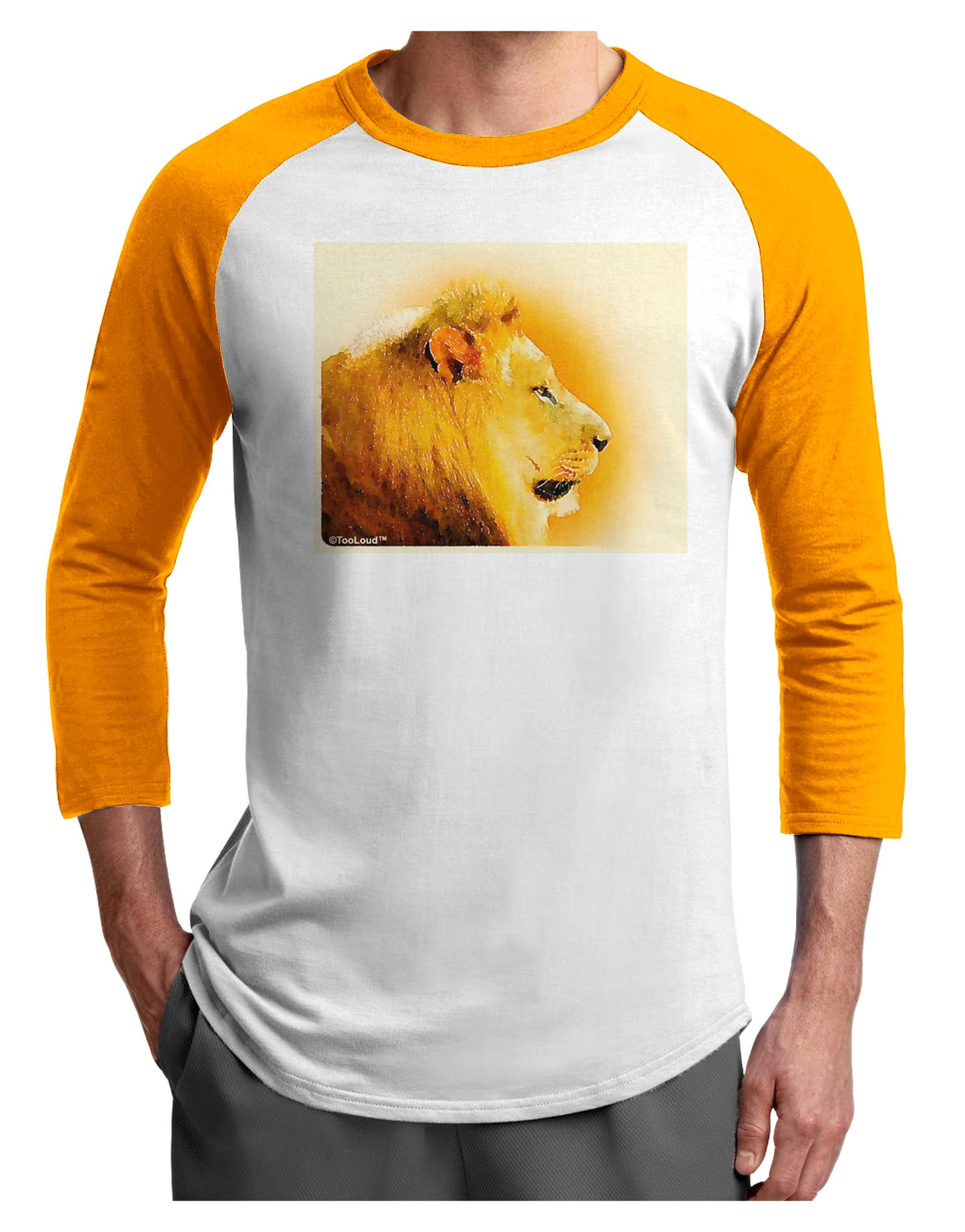 Lion Watercolor 3 Adult Raglan Shirt-TooLoud-White-Gold-X-Small-Davson Sales