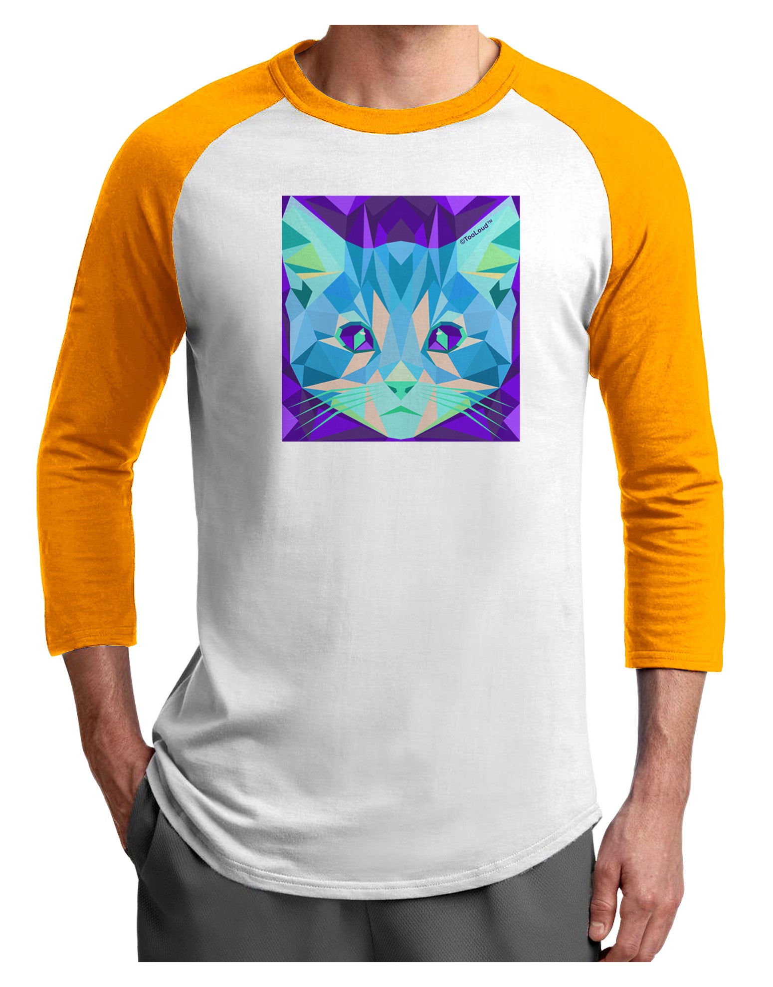 Geometric Kitty Inverted Adult Raglan Shirt-Raglan Shirt-TooLoud-White-Gold-X-Small-Davson Sales