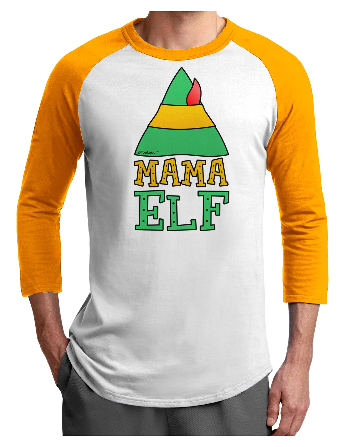 Matching Christmas Design - Elf Family - Mama Elf Adult Raglan Shirt-Raglan Shirt-TooLoud-White-Gold-X-Small-Davson Sales