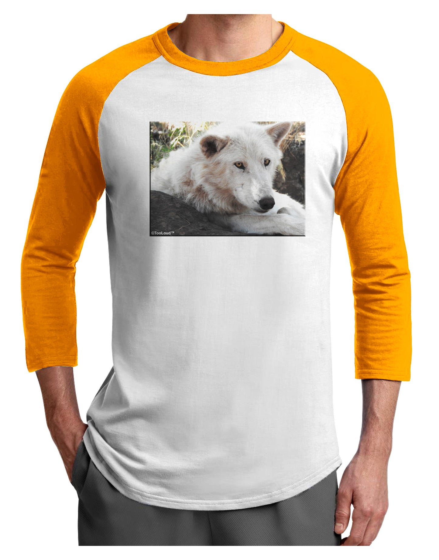 Laying White Wolf Adult Raglan Shirt-Raglan Shirt-TooLoud-White-Gold-X-Small-Davson Sales