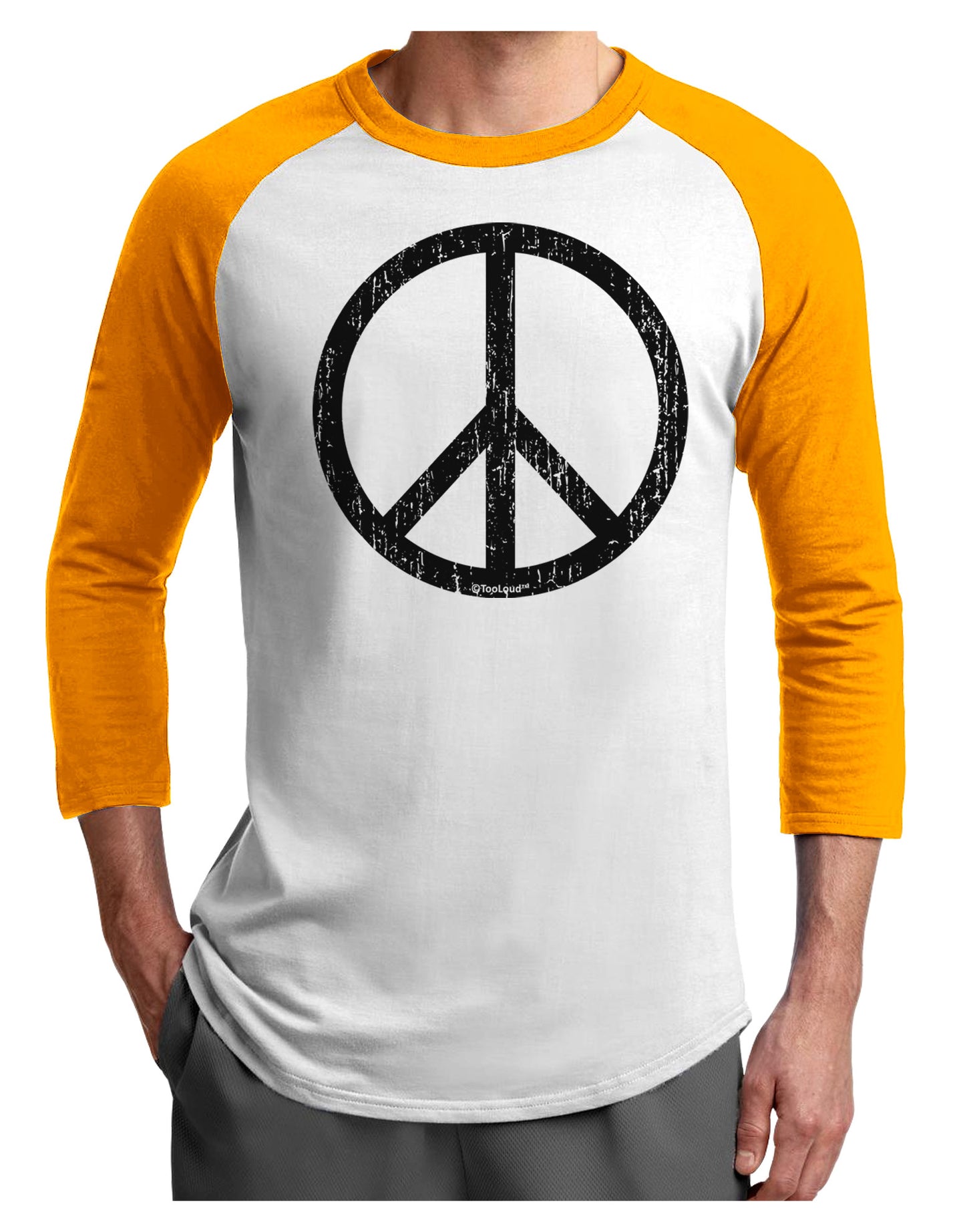 Peace Sign Symbol - Distressed Adult Raglan Shirt-TooLoud-White-Gold-X-Small-Davson Sales