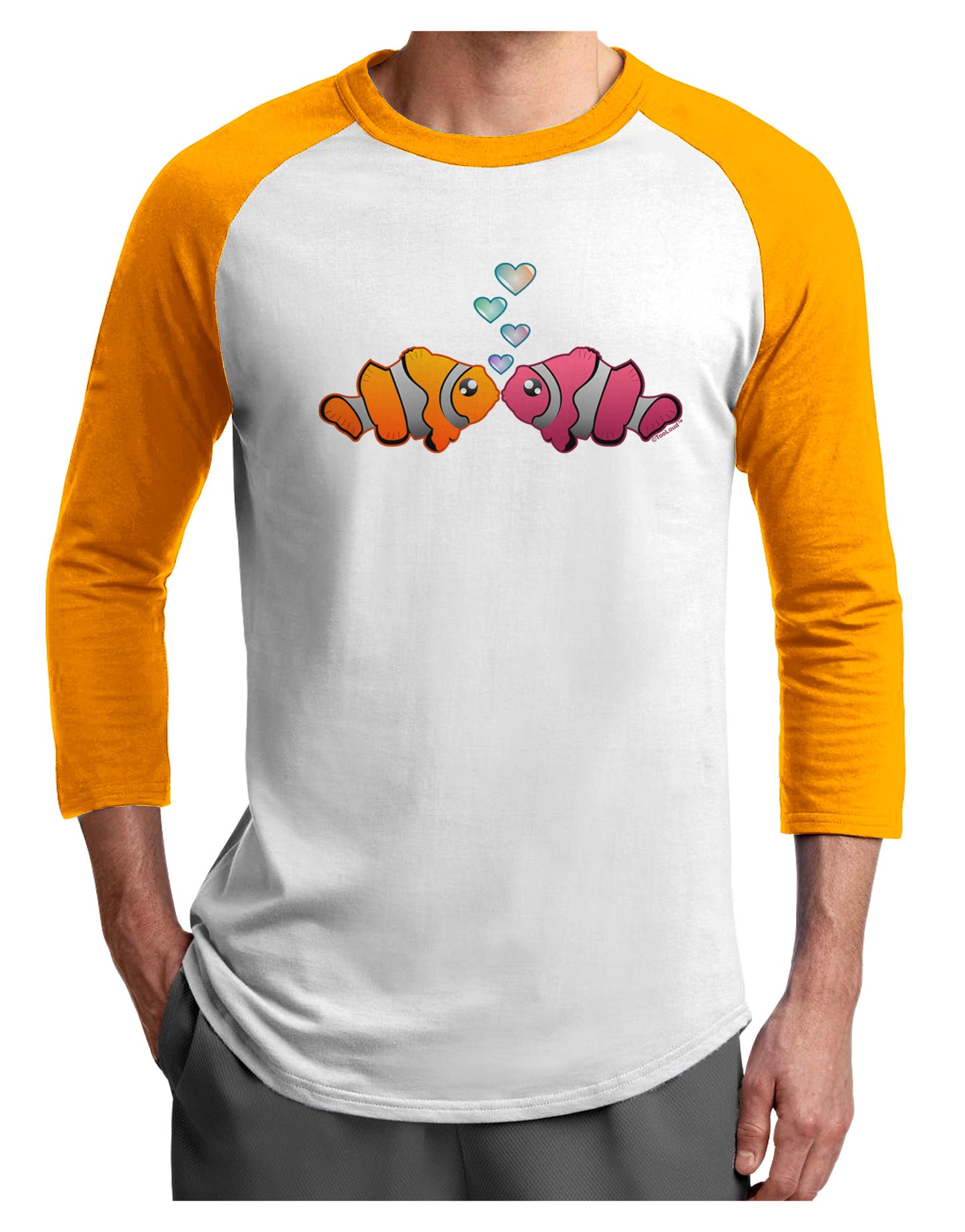 Kissy Clownfish Adult Raglan Shirt-Raglan Shirt-TooLoud-White-Gold-X-Small-Davson Sales