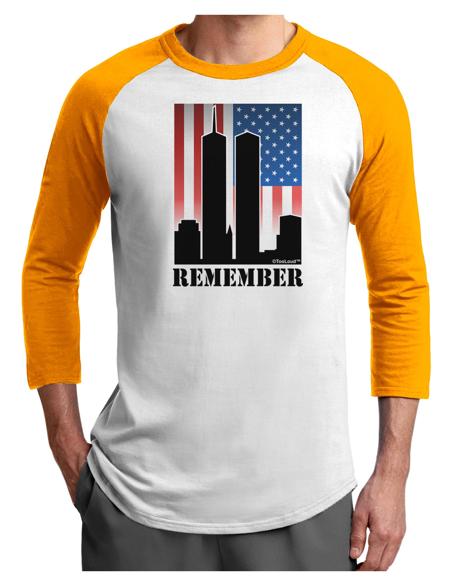 TooLoud Twin Towers Remember Adult Raglan Shirt-Raglan Shirt-TooLoud-White-Gold-X-Small-Davson Sales