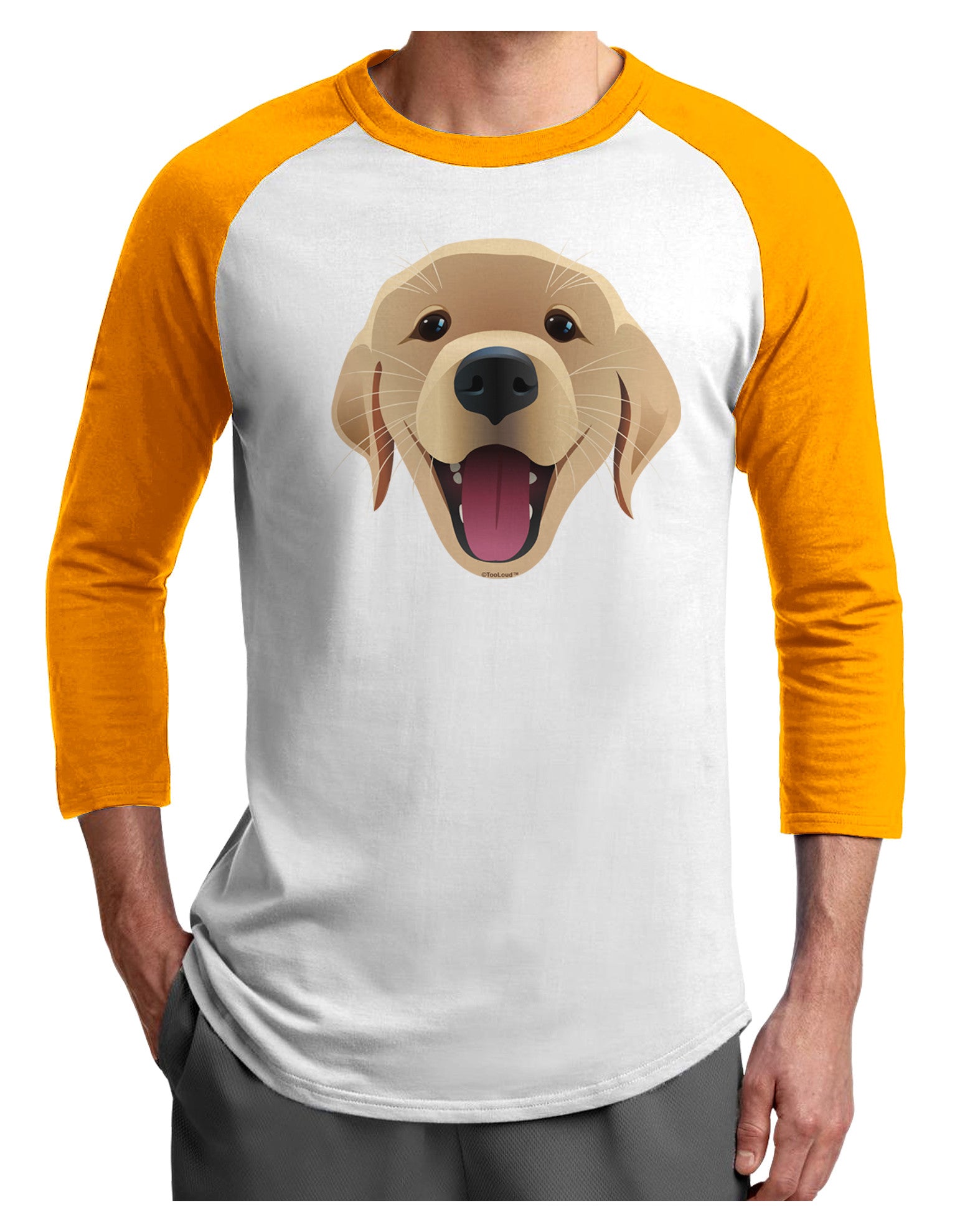 Cute Golden Retriever Puppy Face Adult Raglan Shirt-TooLoud-White-Gold-X-Small-Davson Sales