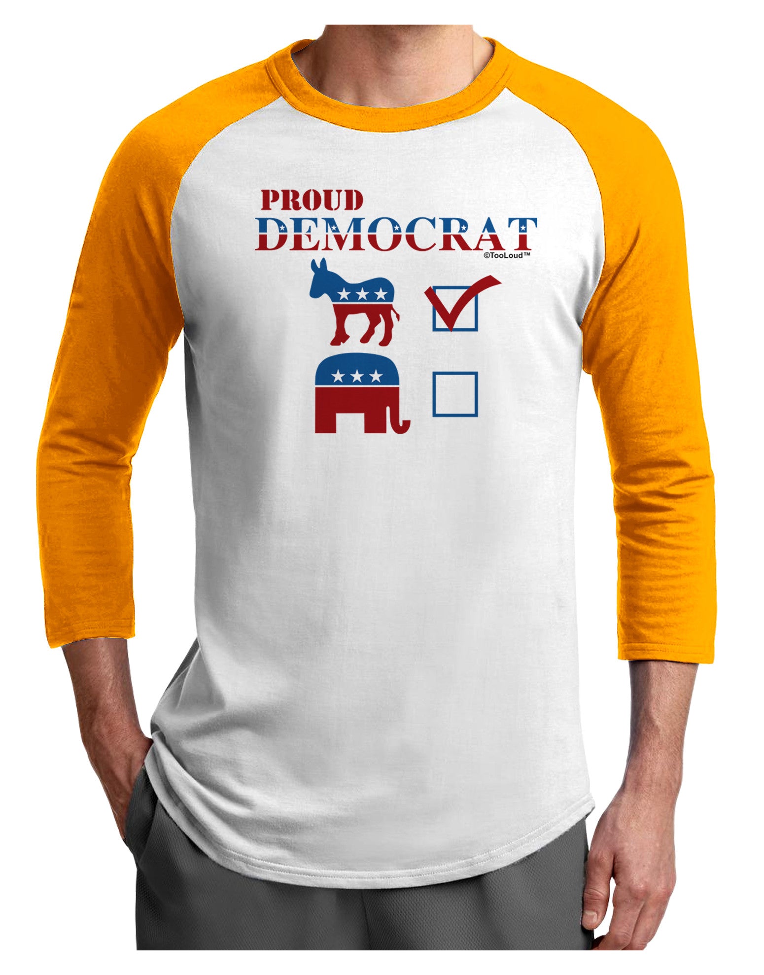 Proud Democrat Checkmark Adult Raglan Shirt-Raglan Shirt-TooLoud-White-Gold-X-Small-Davson Sales