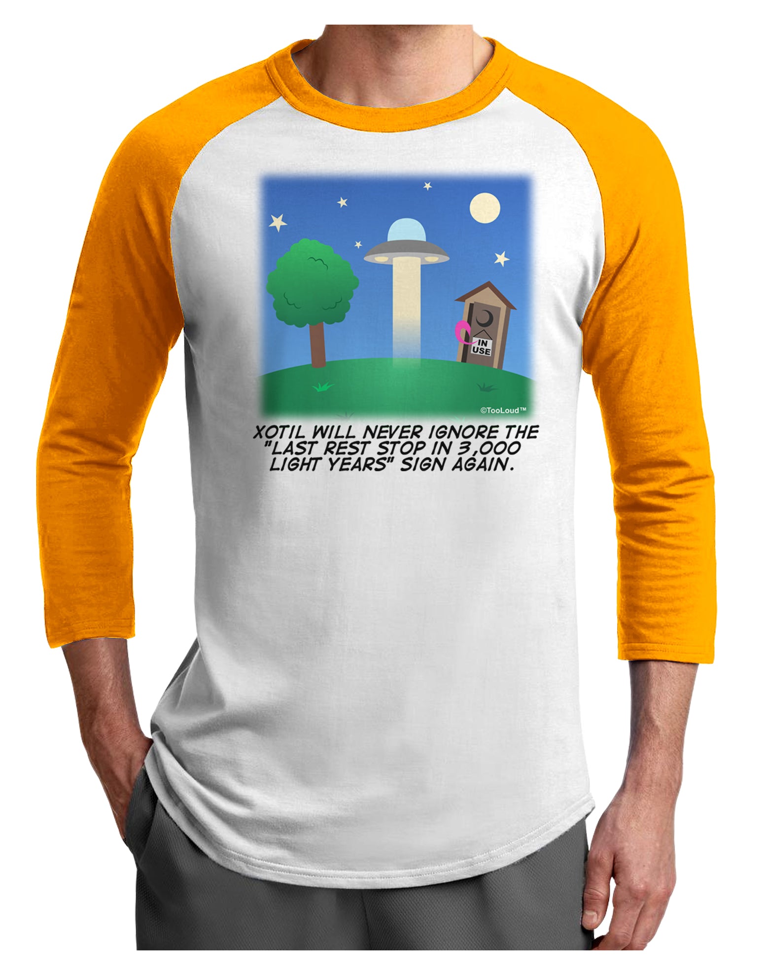UFO Stopping At an Out-house Text Adult Raglan Shirt by TooLoud-TooLoud-White-Gold-X-Small-Davson Sales